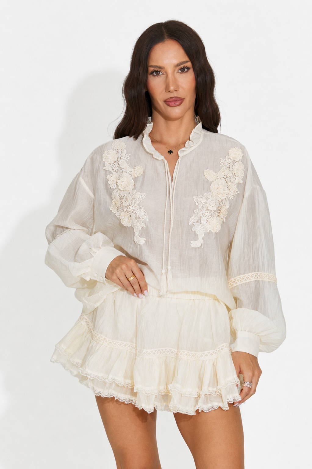 Tailleur da donna Miniola Bogas con gonna pantalone beige