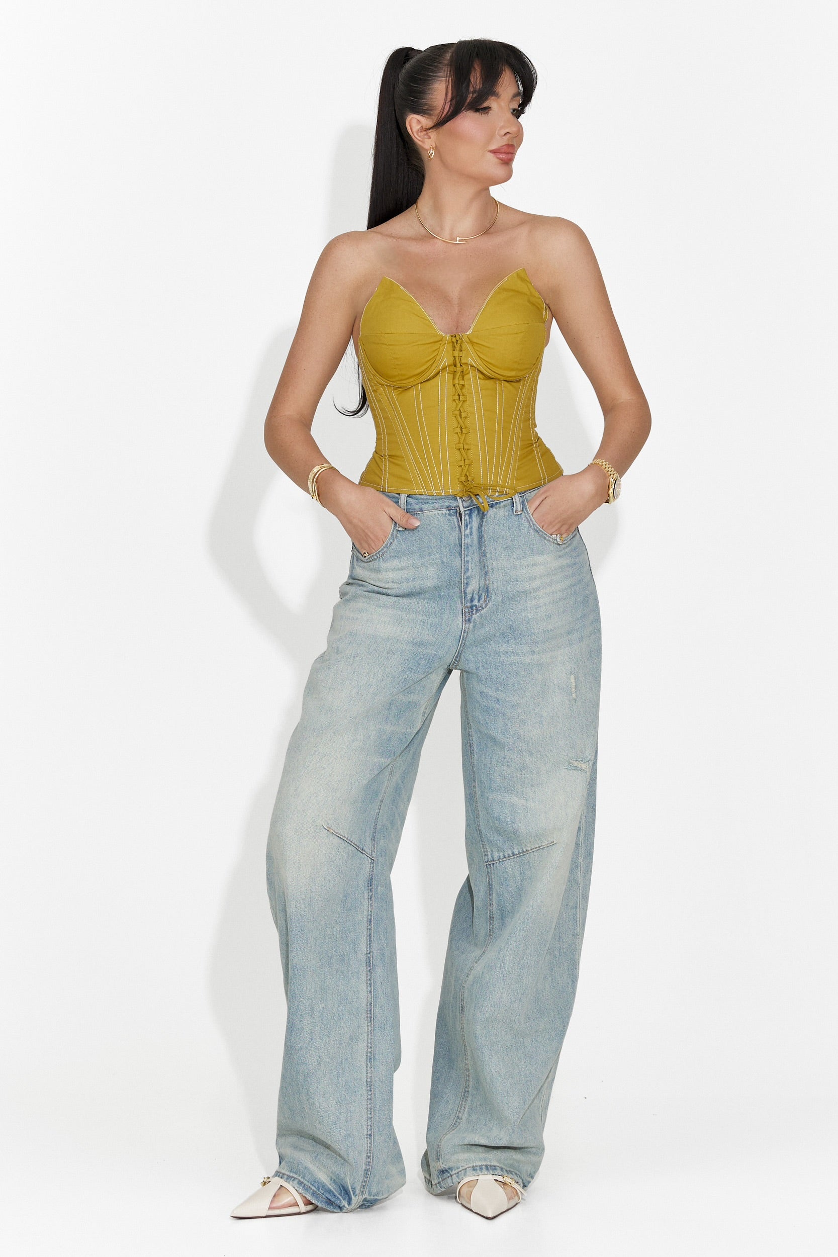 Elegante Corsetto Khaki Karisa Bogas da Donna