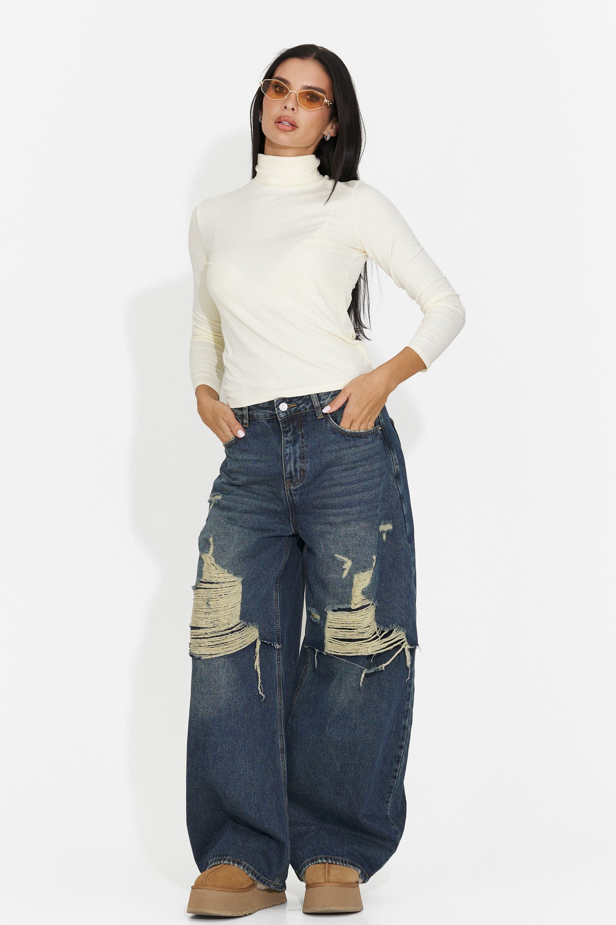 Blugi casual albastri Huzeina Bogas