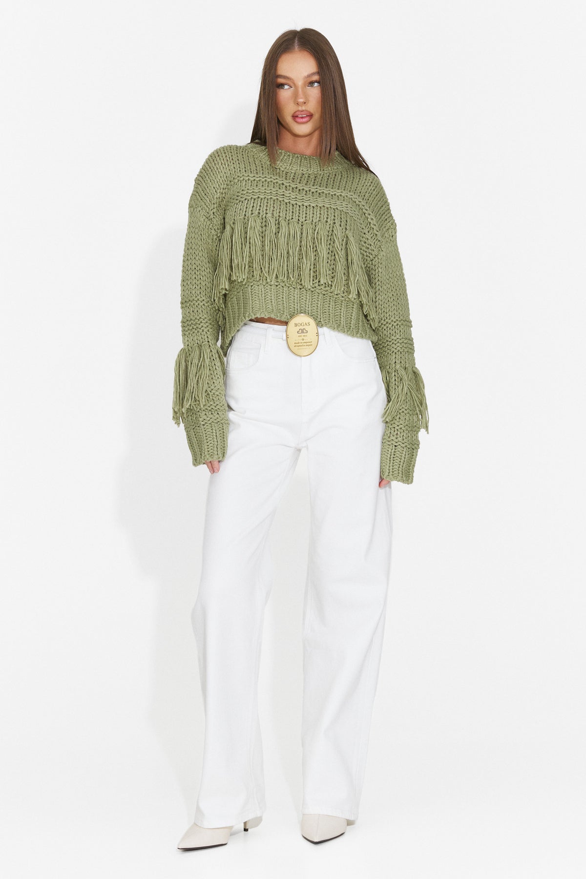 Blugi casual albi Drysroiza Bogas