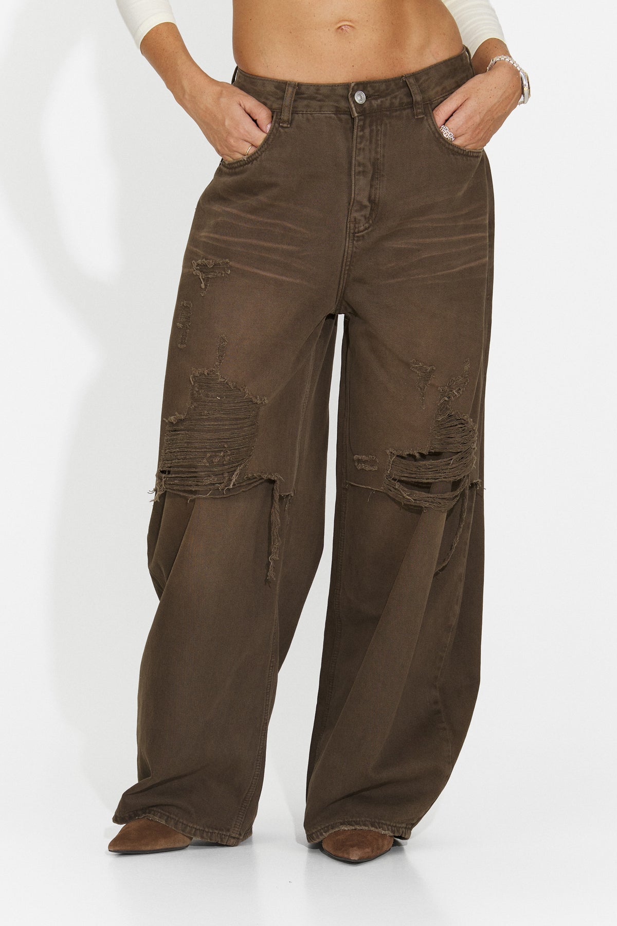 Blugi casual maro Huzeina Bogas