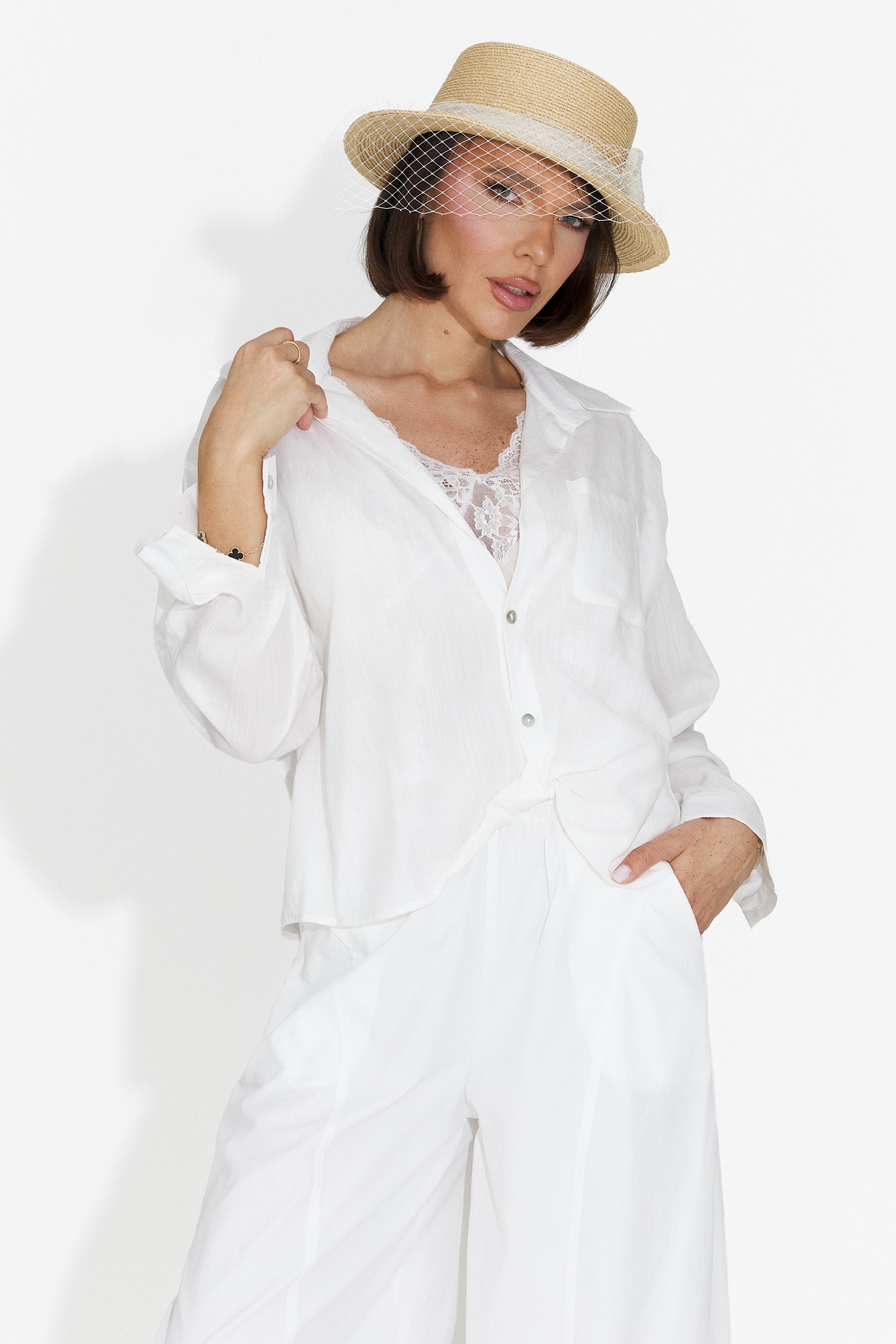 Camicia Casual Bianca da Donna con Grafica Bogas