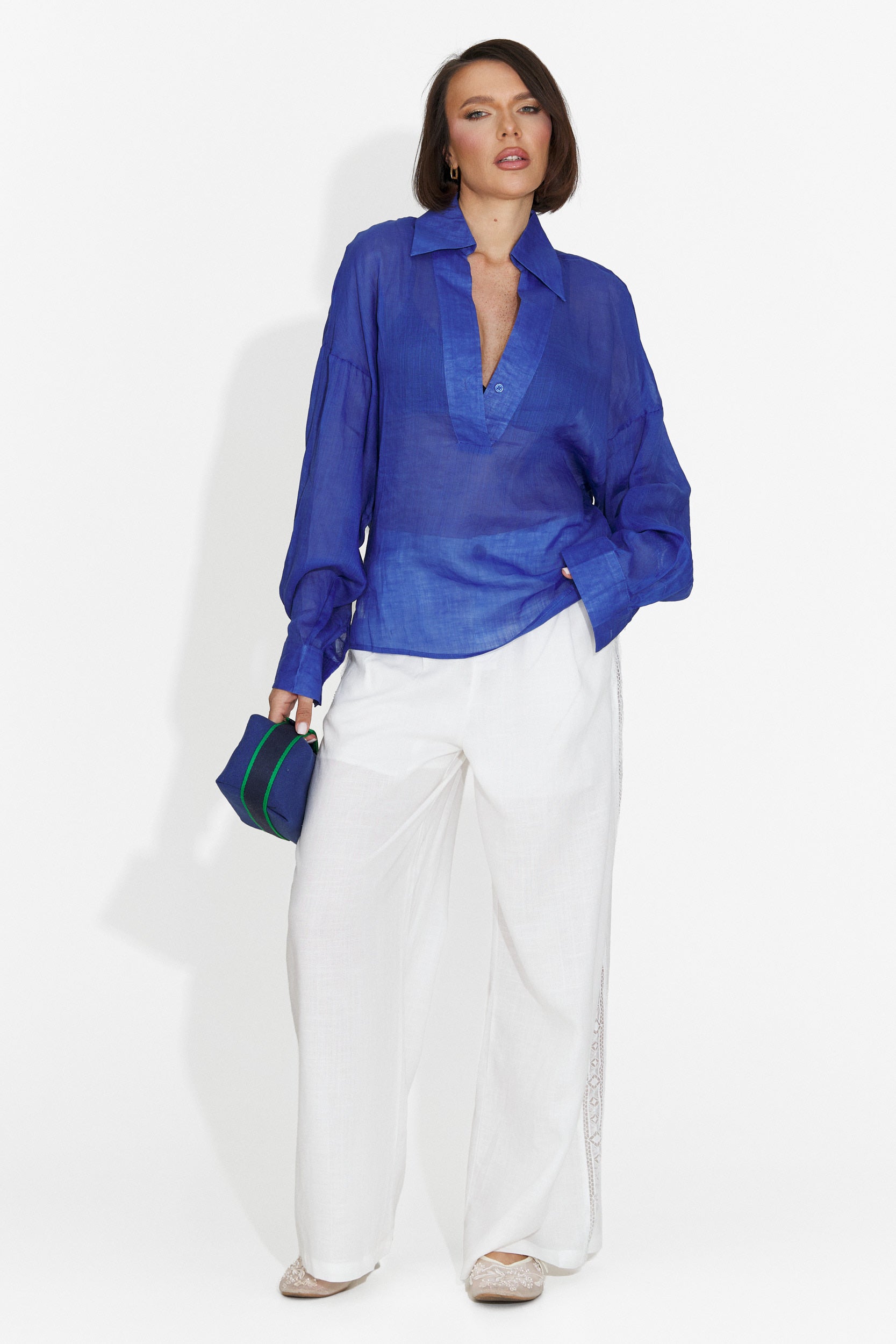 Camasa dama casual albastra Hibiscus Bogas