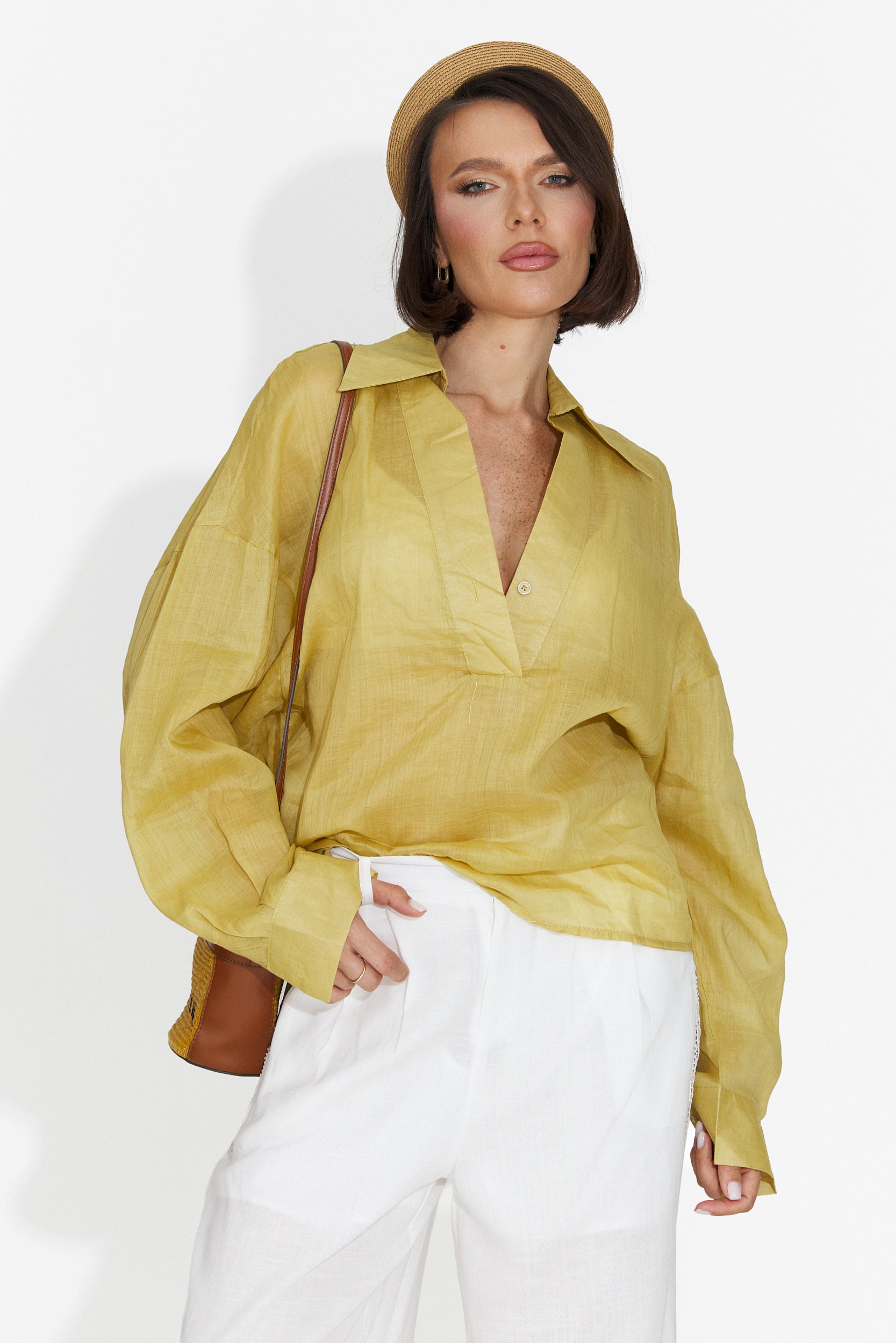 Camicia Casual Gialla da Donna Hibiscus Bogas