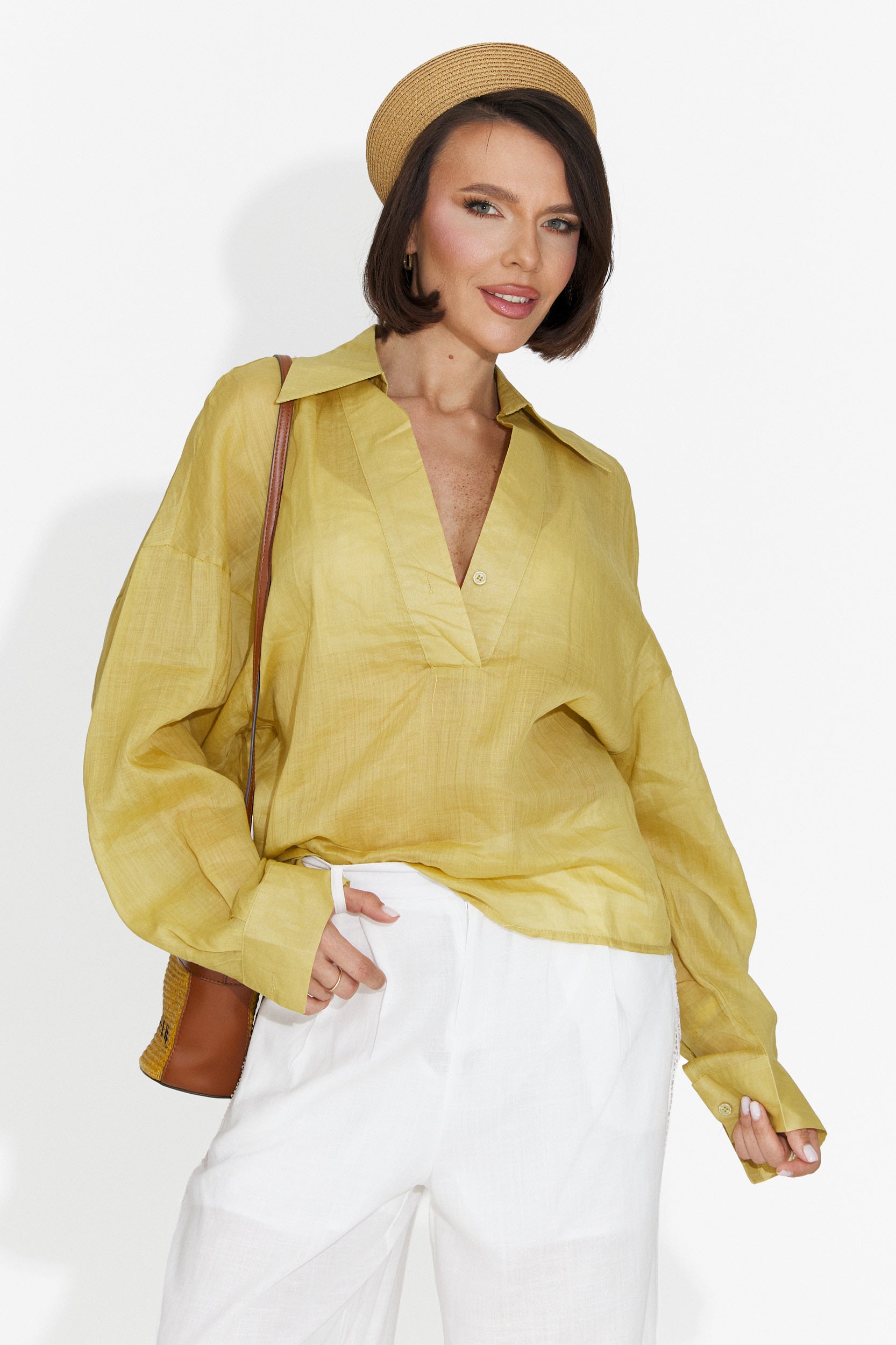 Camicia Casual Gialla da Donna Hibiscus Bogas
