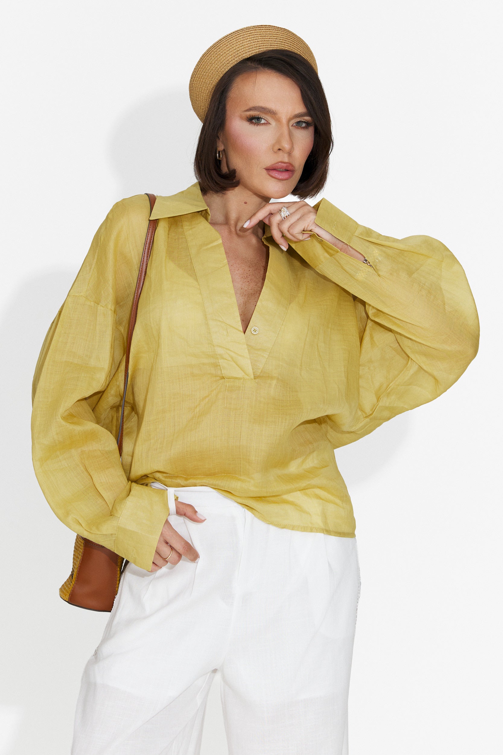 Camicia Casual Gialla da Donna Hibiscus Bogas