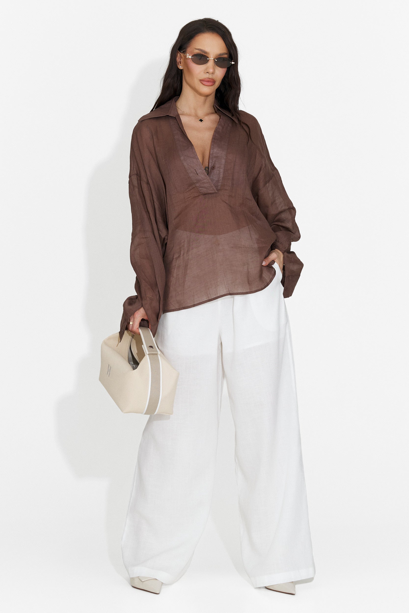Camasa dama casual maro Hibiscus Bogas