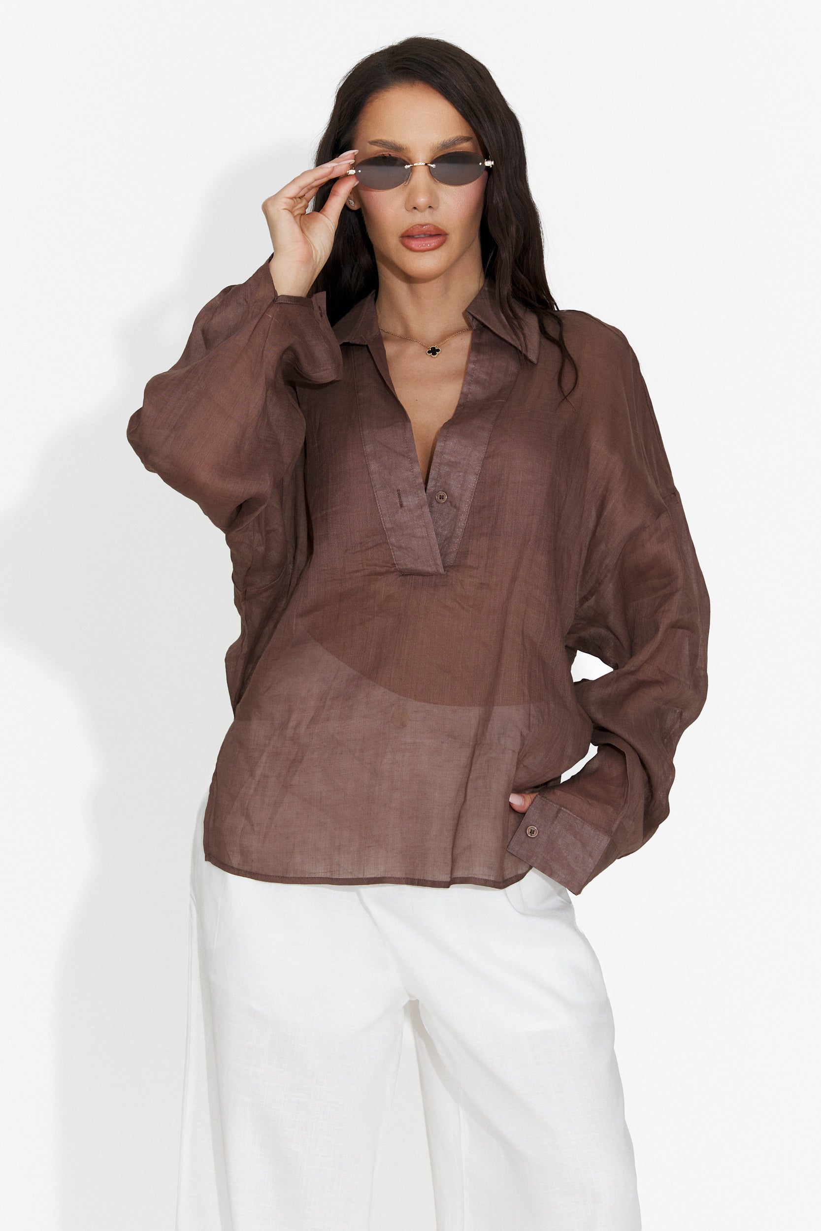 Camasa dama casual maro Hibiscus Bogas