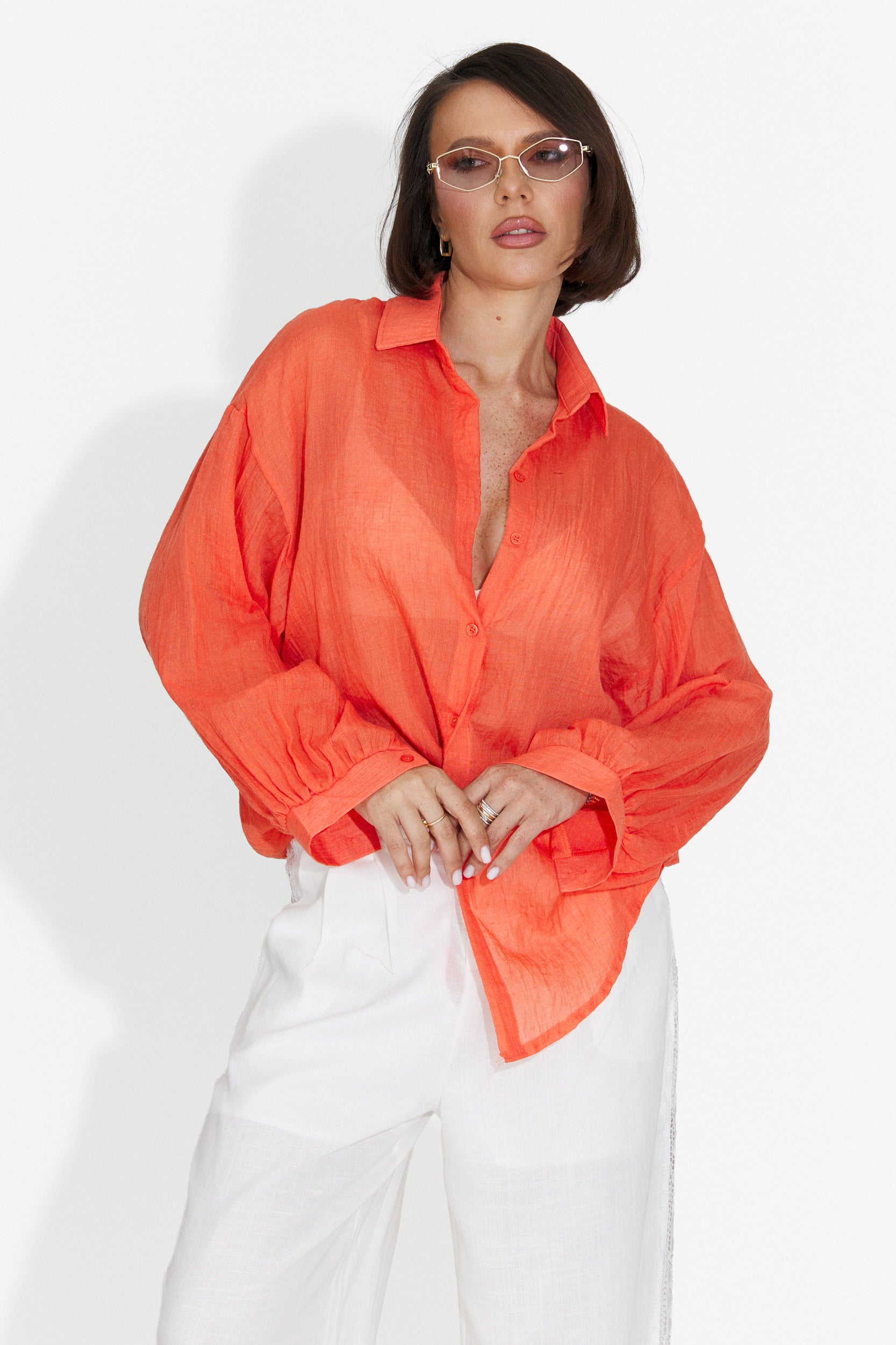 Camicia Arancione Casual da Donna di Gaynelia Bogas
