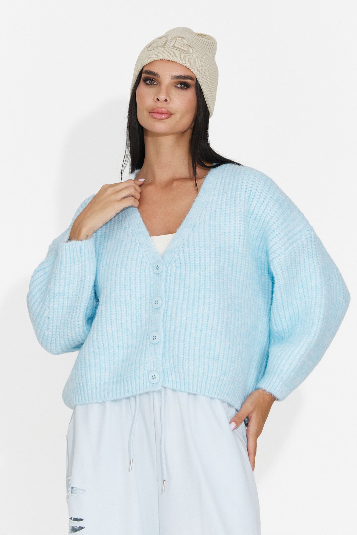 Cardigan casual bleu Dyroliara Bogas
