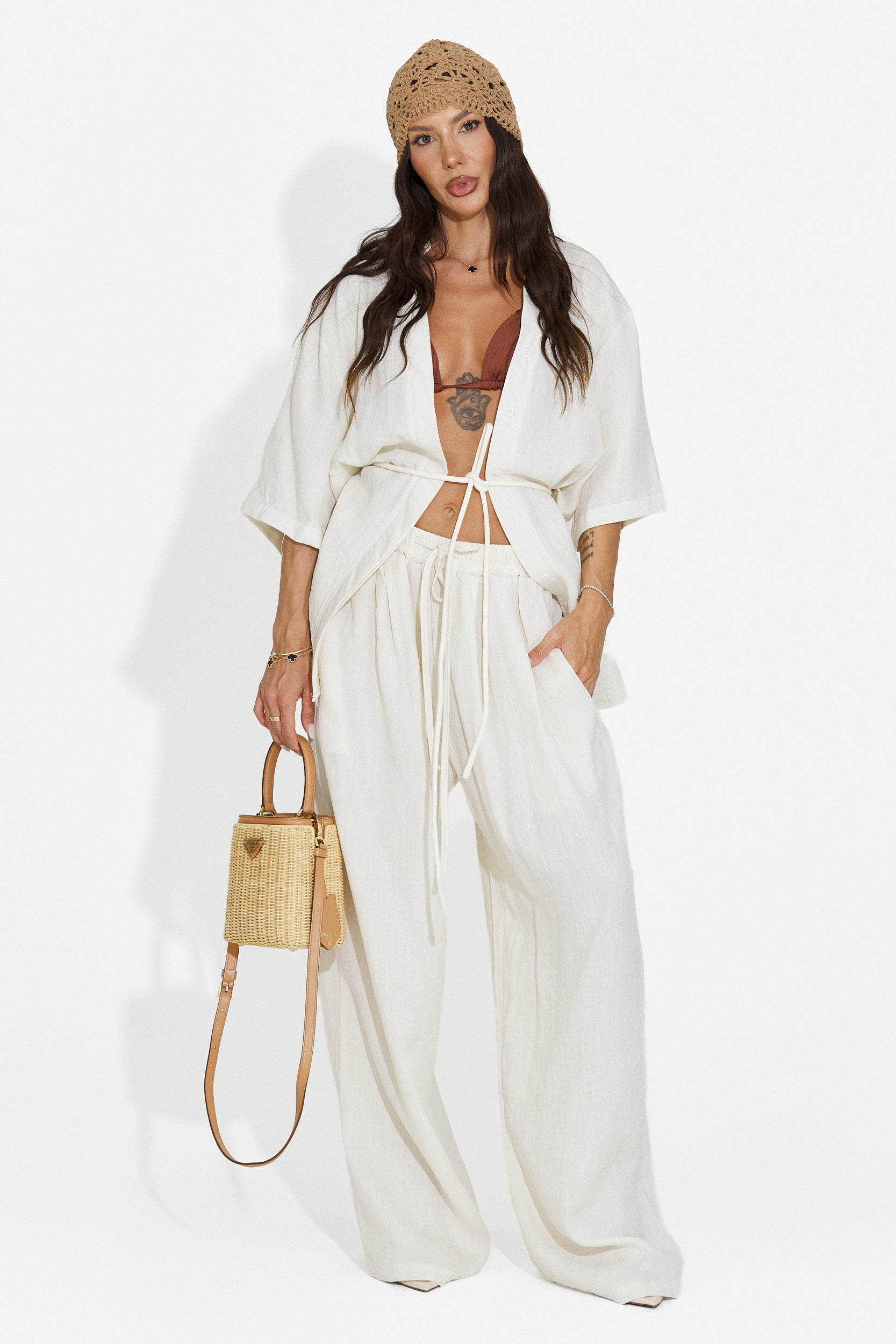 Completo donna camicia + pantaloni beige Carolia Bogas