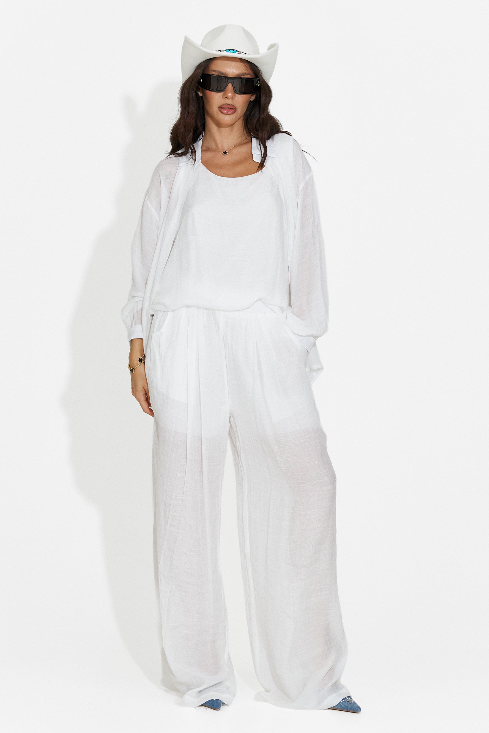 Completo donna camicia + pantaloni + canotta bianco Mivya Bogas