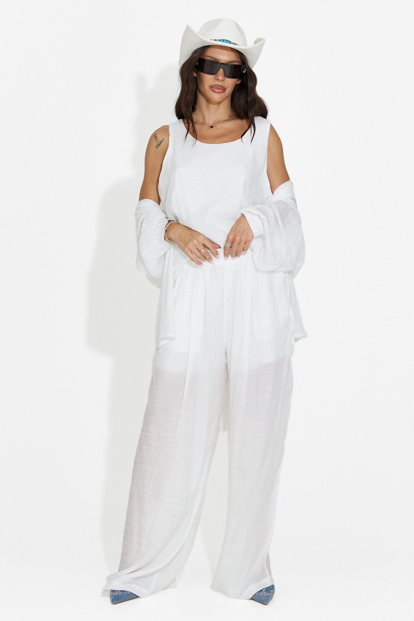 Completo donna camicia + pantaloni + canotta bianco Mivya Bogas