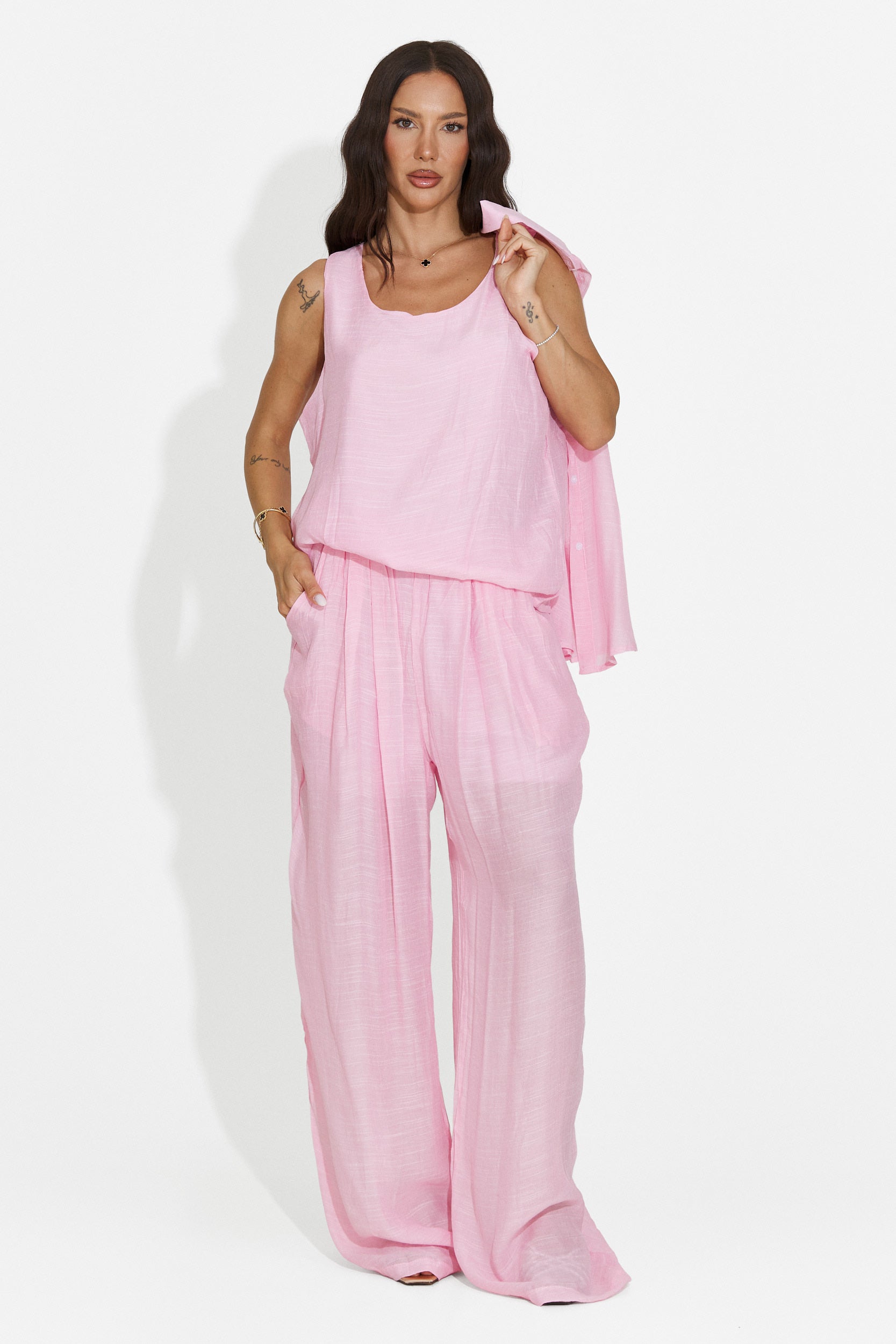 Completo donna camicia + pantaloni + canotta rosa Mivya Bogas