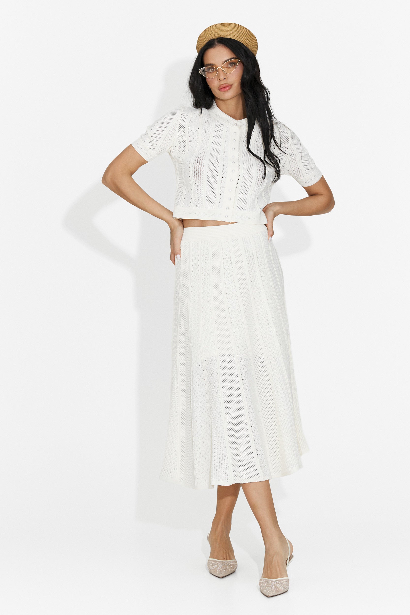 Tailleur da donna Denilia Bogas con gonna color crema