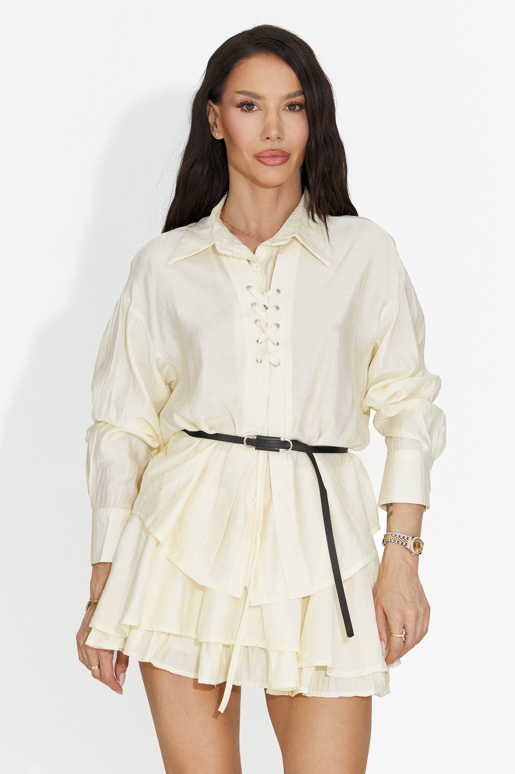 Compleu dama cu fusta pantaloni crem Setiana Bogas