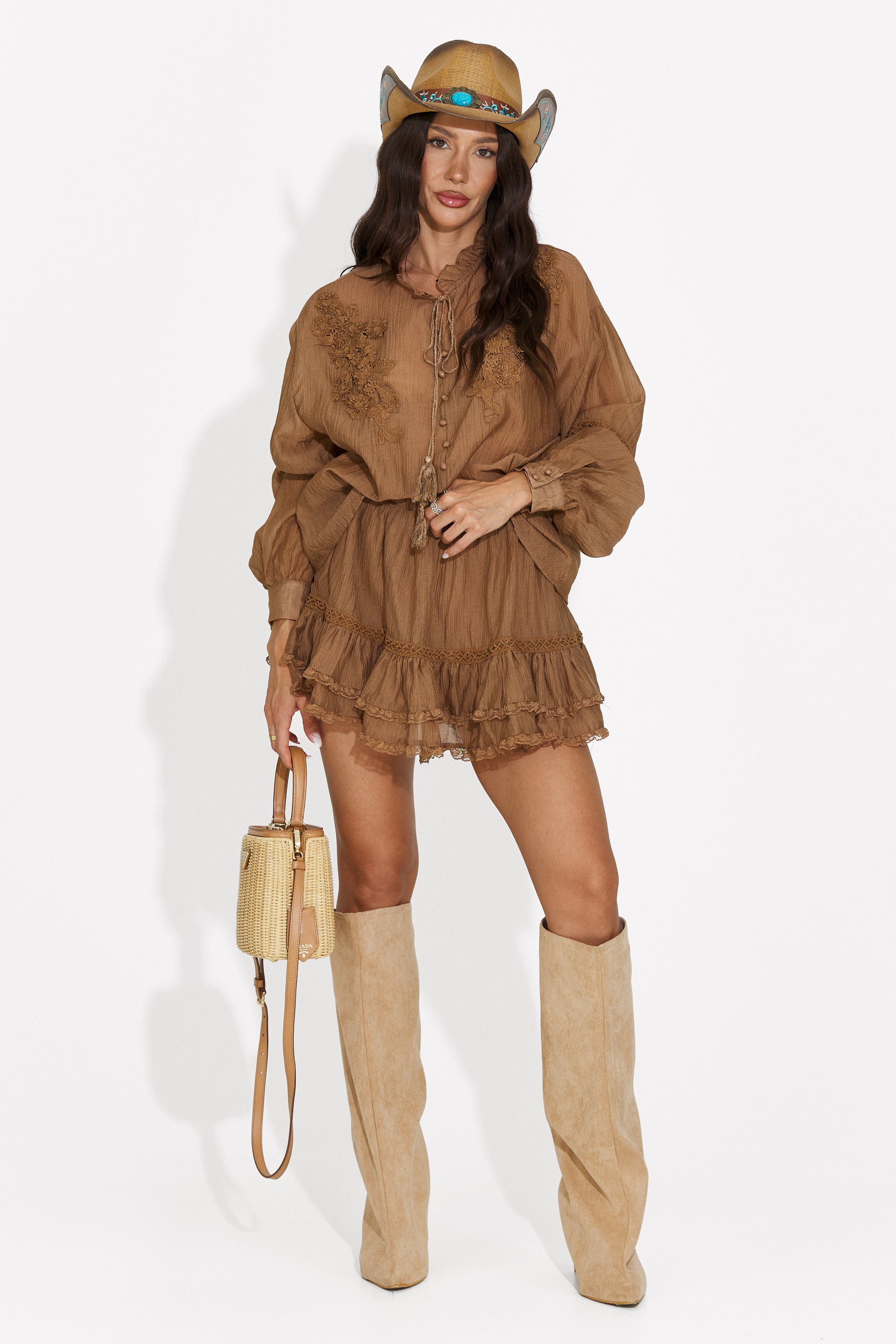 Completo donna con gonna pantalone marrone Miniola Bogas