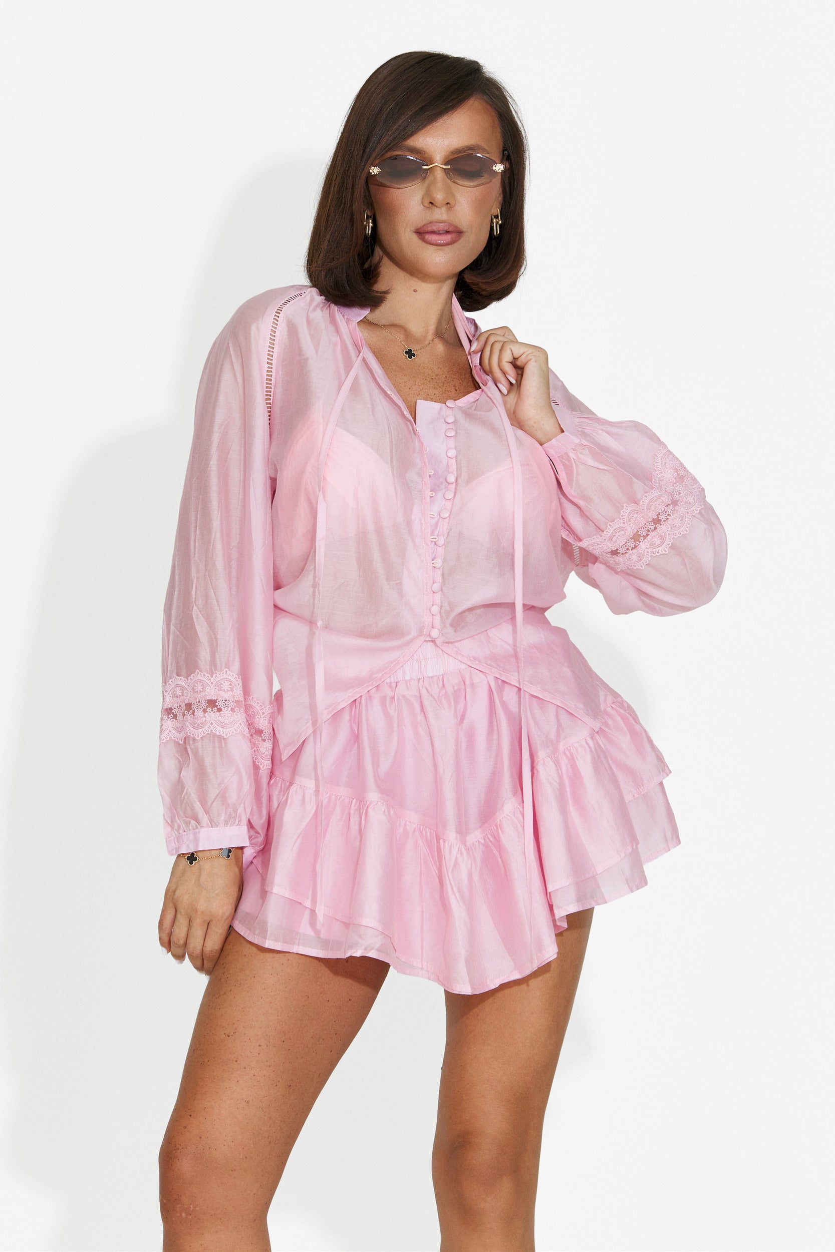 Completo donna con gonna pantaloni rosa Rosena Bogas