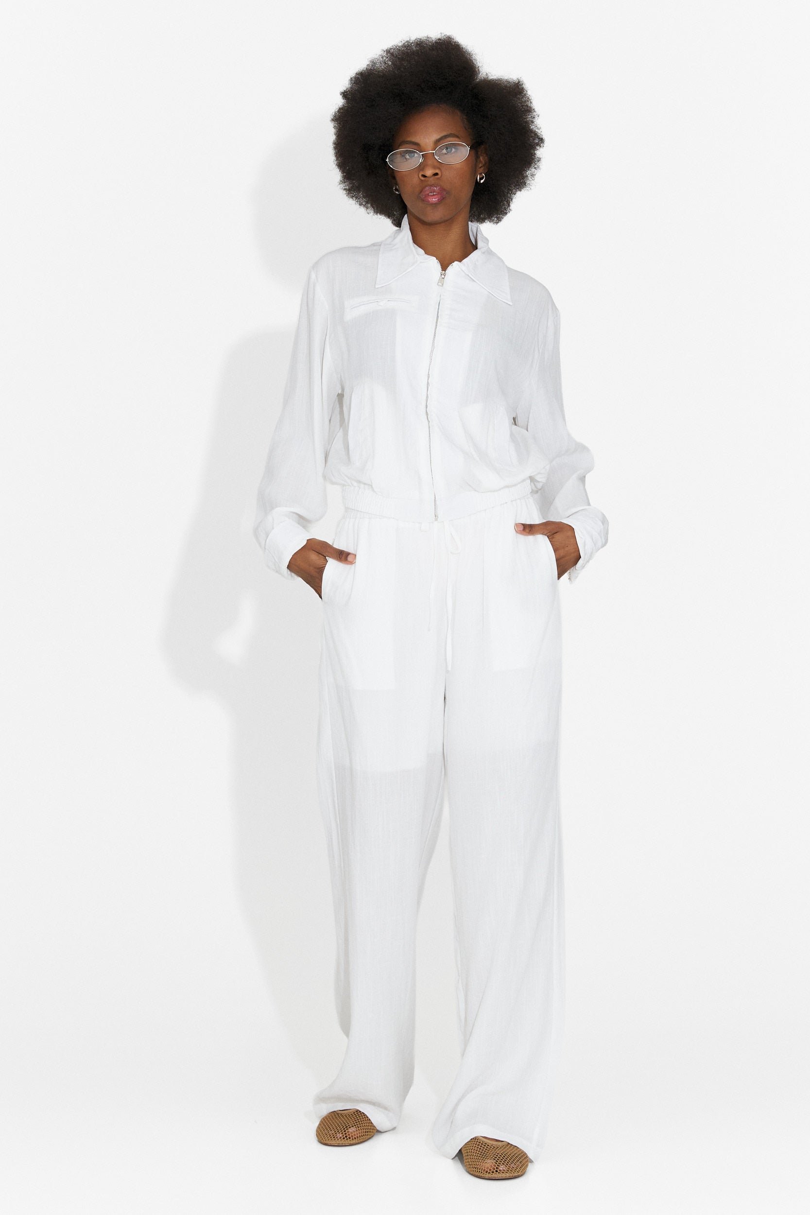 Tailleur da donna con pantaloni Tulip Bogas bianchi