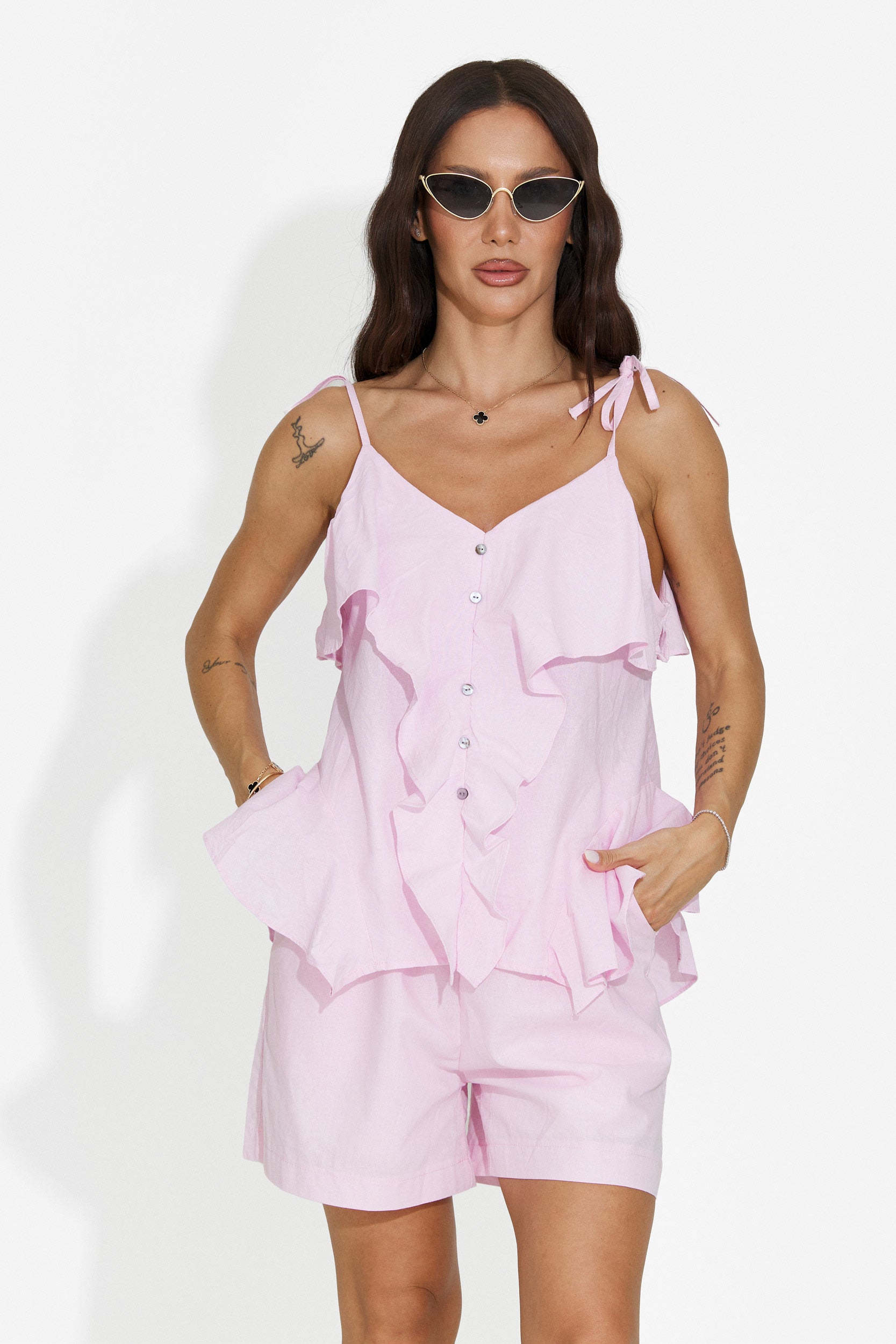 Completo donna con pantaloncini rosa Kanelia Bogas
