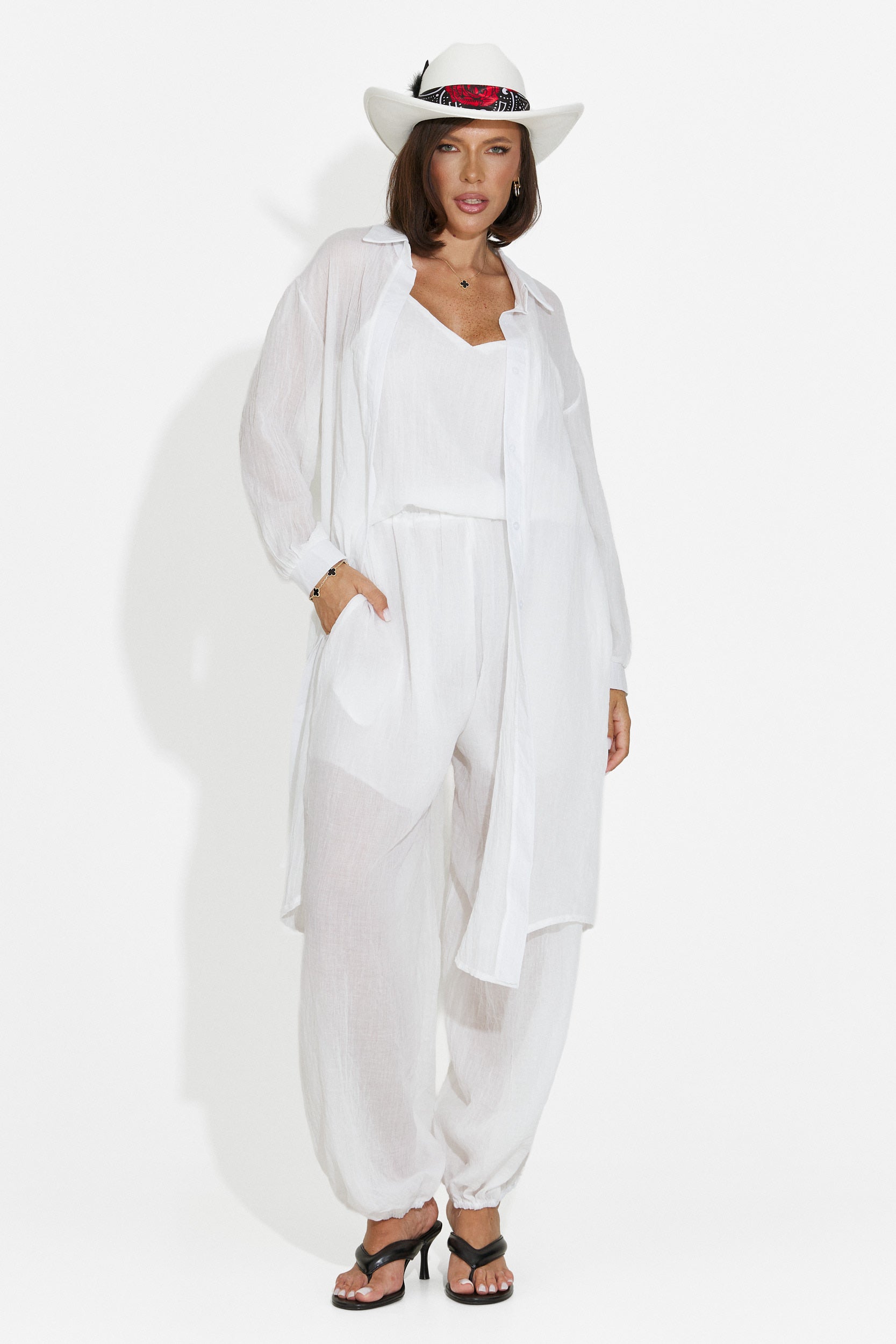 Completo da donna pantaloni + canotta + camicia bianco Dariele Bogas