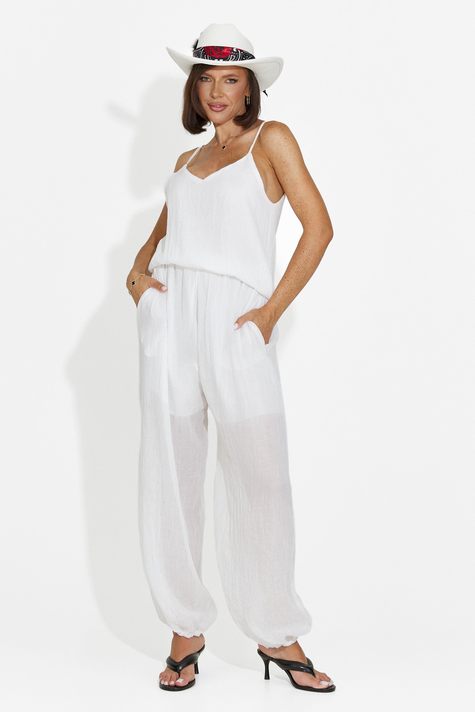 Completo da donna pantaloni + canotta + camicia bianco Dariele Bogas