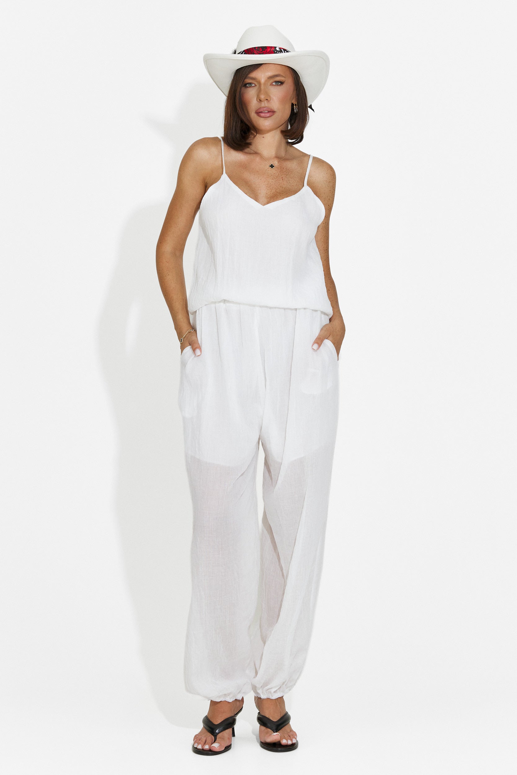 Completo da donna pantaloni + canotta + camicia bianco Dariele Bogas