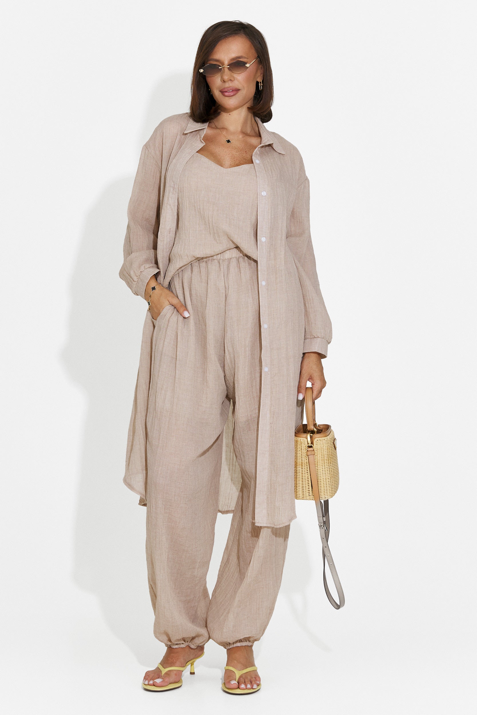 Completo da donna pantaloni + canotta + camicia marrone Dariele Bogas