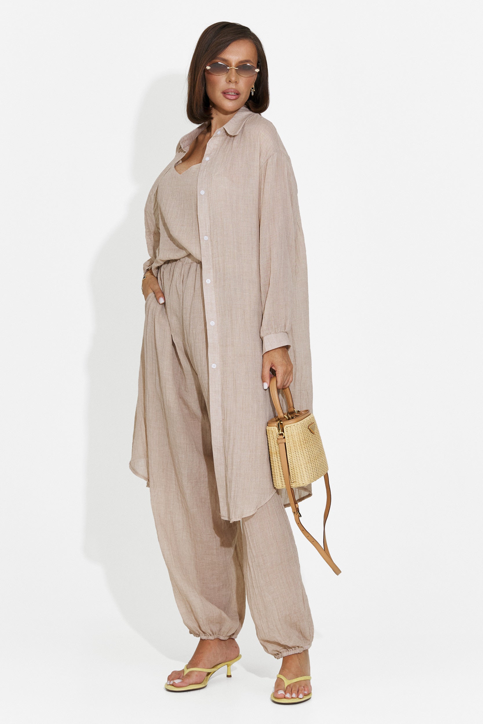 Completo da donna pantaloni + canotta + camicia marrone Dariele Bogas