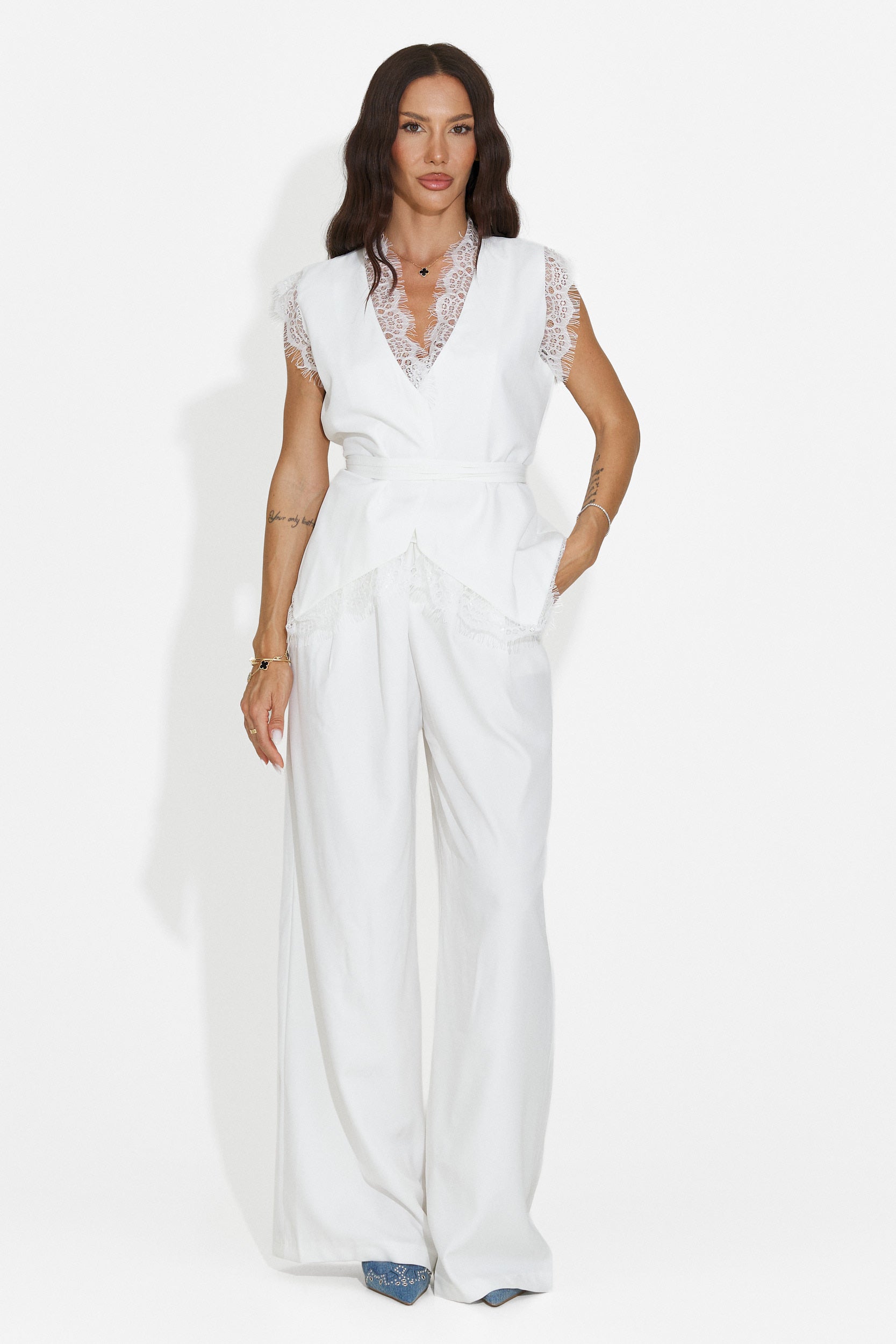 Completo donna gilet + pantaloni bianco Felania Bogas