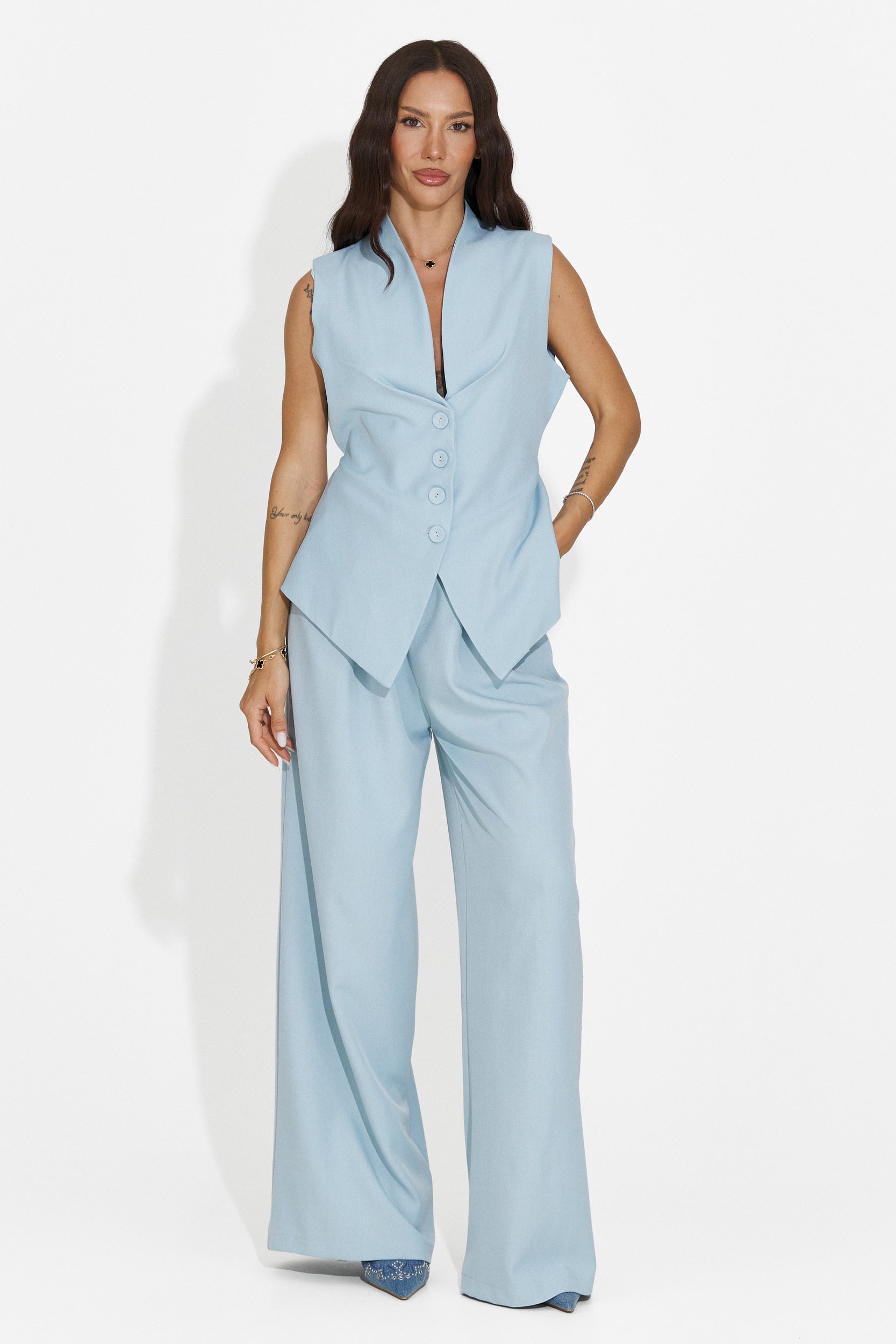 Completo donna gilet + pantaloni blu Chelora Bogas