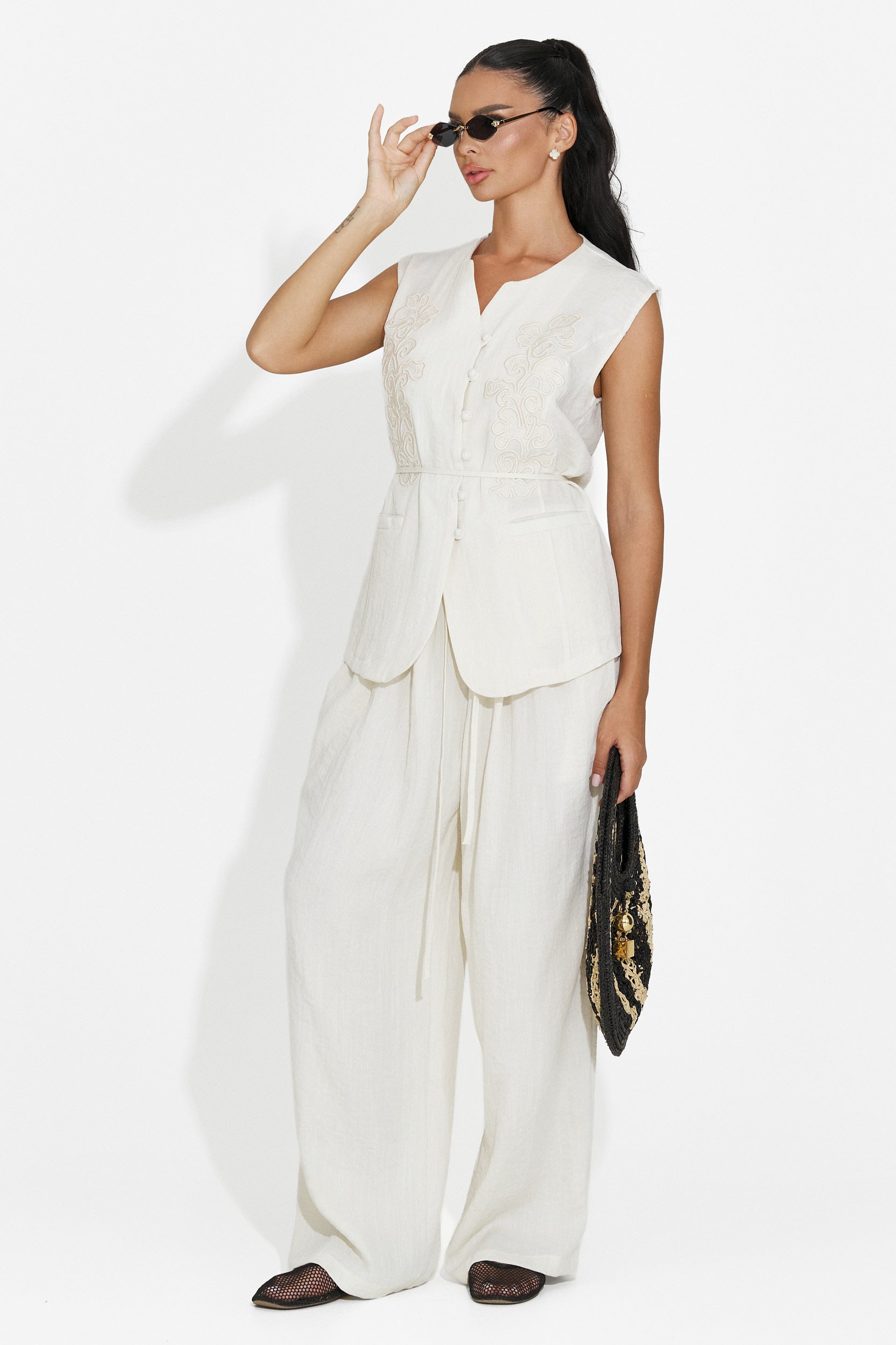 Completo donna gilet + pantaloni crema Vyzela Bogas