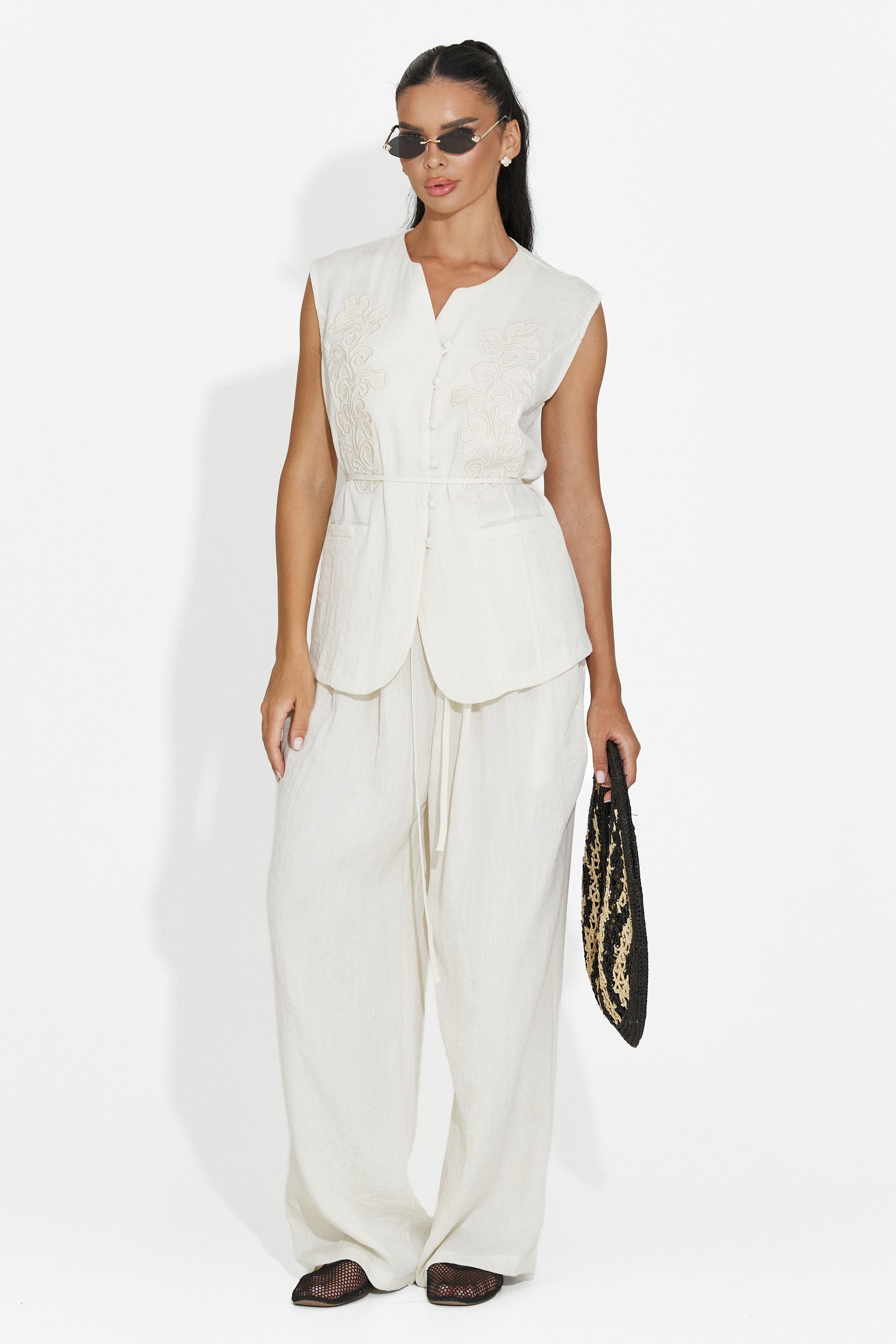 Completo donna gilet + pantaloni crema Vyzela Bogas