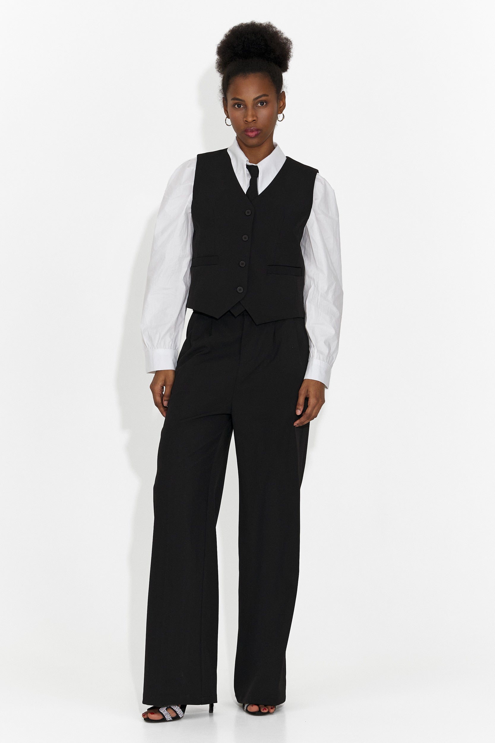 4 Pezzi Completo Pantaloni + Gilet + Giacca + Cravatta Nera Mel