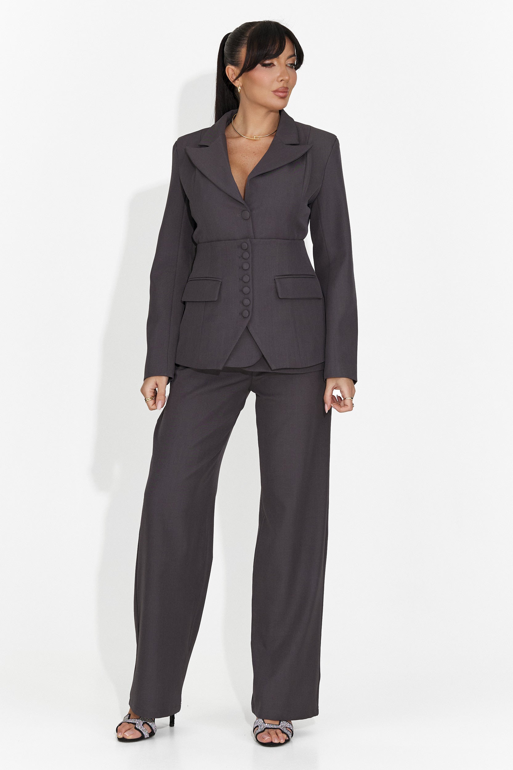 Abito da donna a 3 pezzi giacca + corsetto + pantaloni grigi Gl