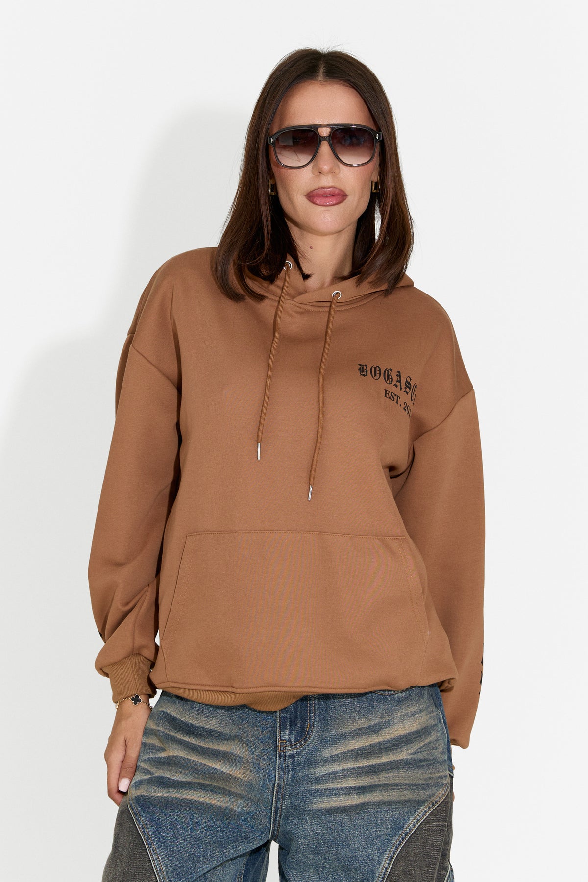 Felpa da donna casual marrone Perdela Bogas