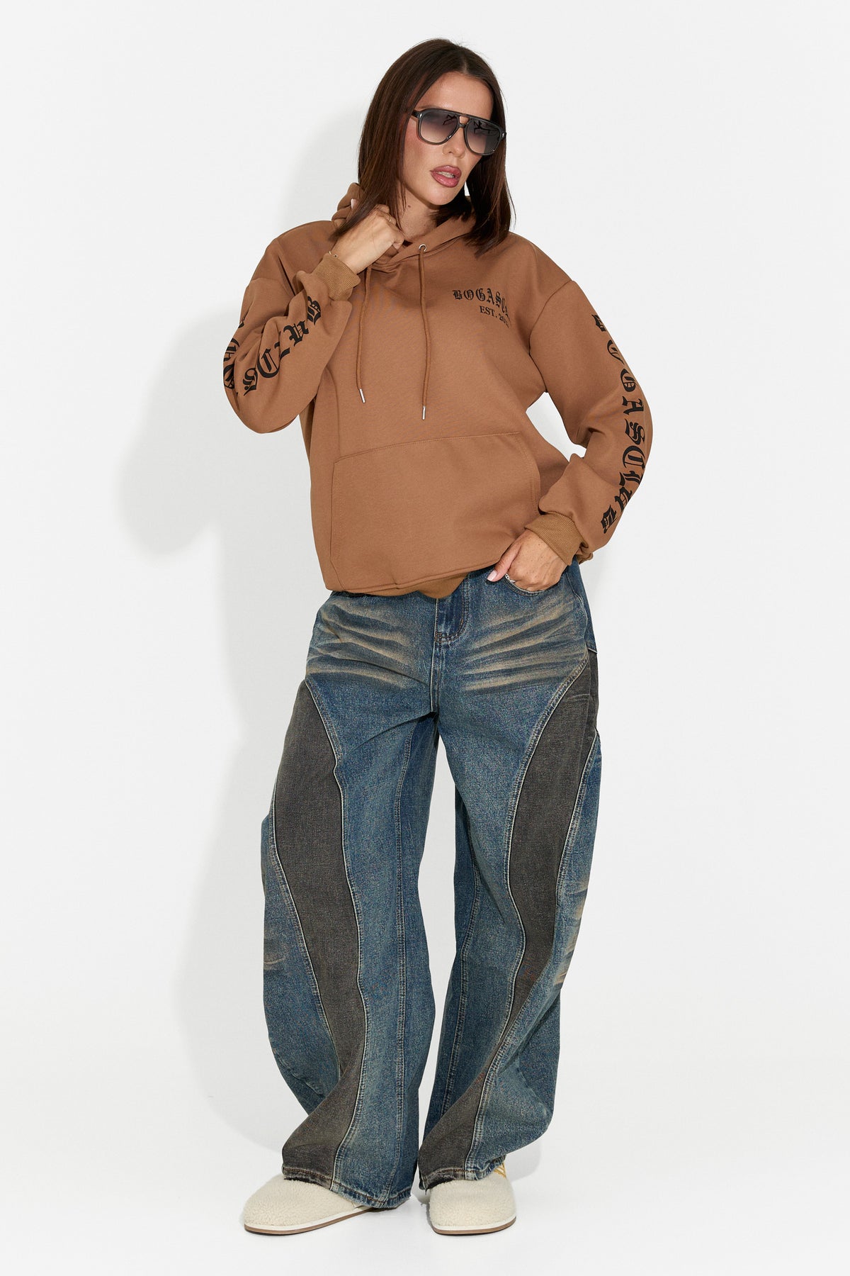 Felpa da donna casual marrone Perdela Bogas