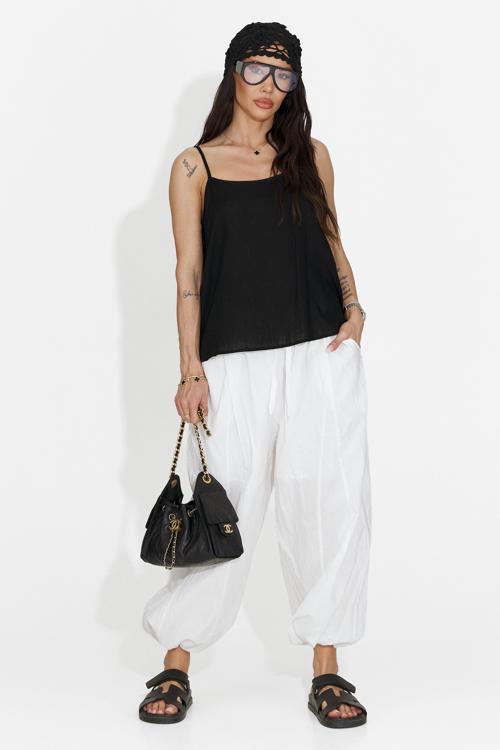 Pantaloni dama casual albi Lyhok Bogas