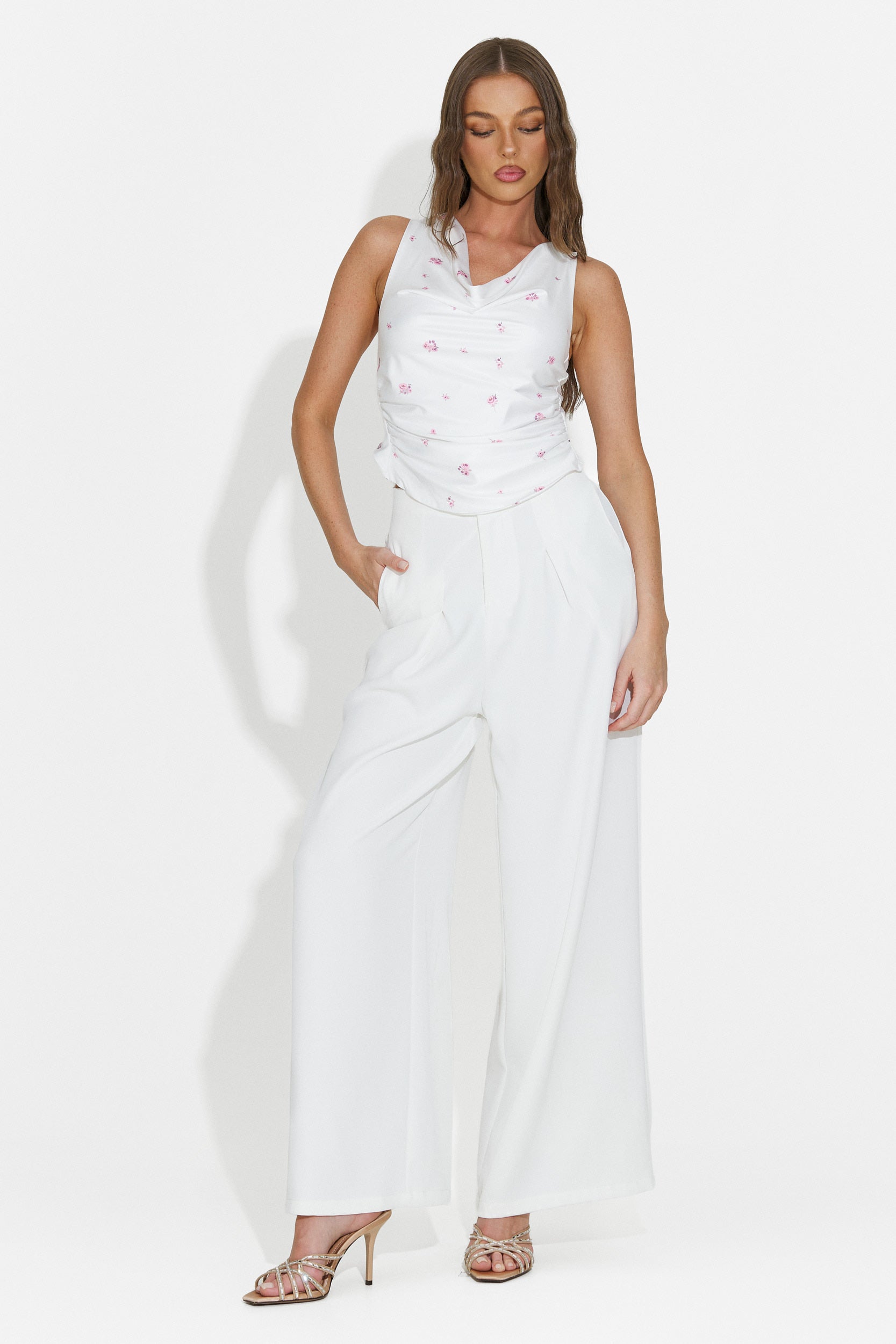 Pantaloni donna lunghi eleganti bianchi Crystia Bogas