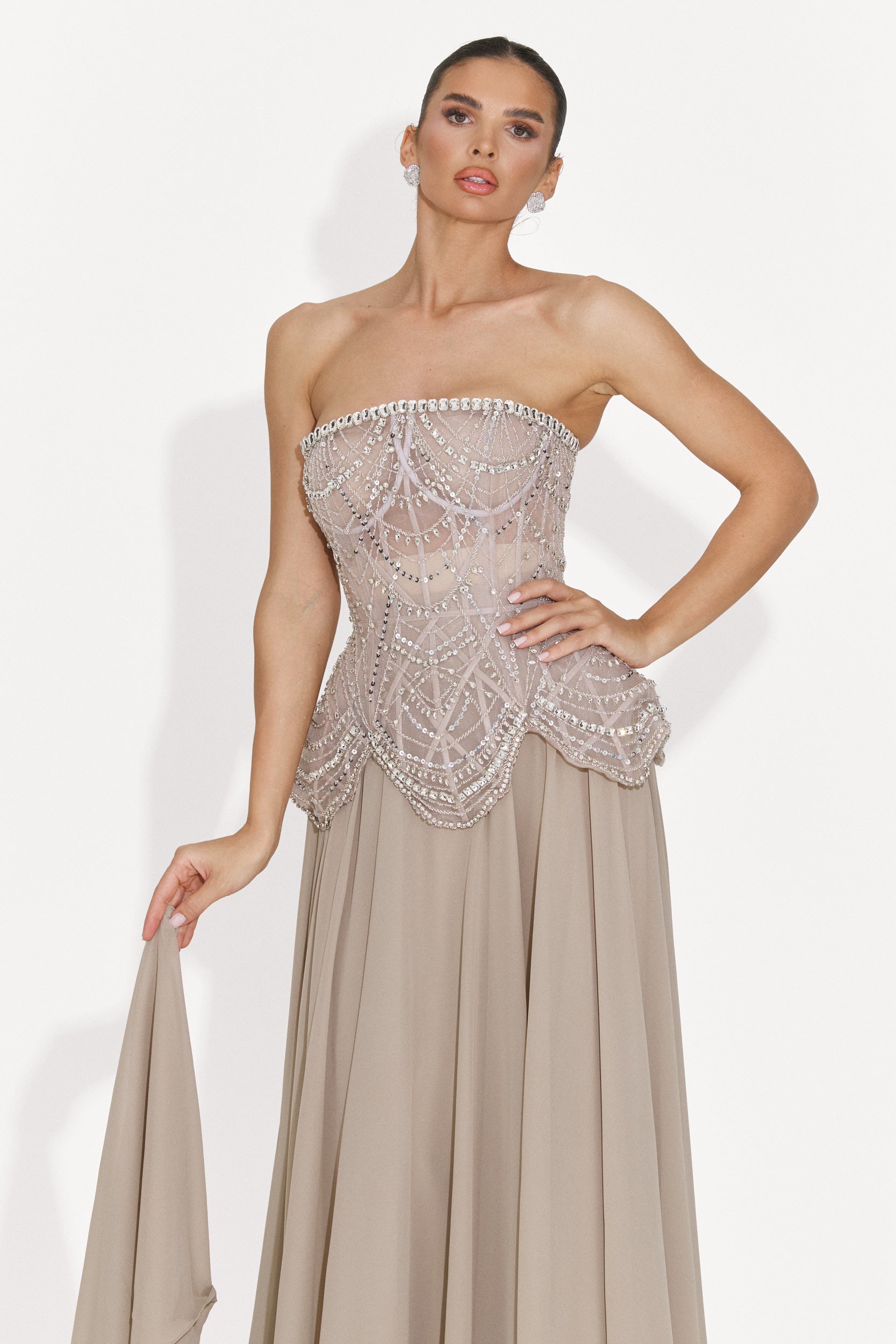 Rochie dama lunga bej Jutta Bogas