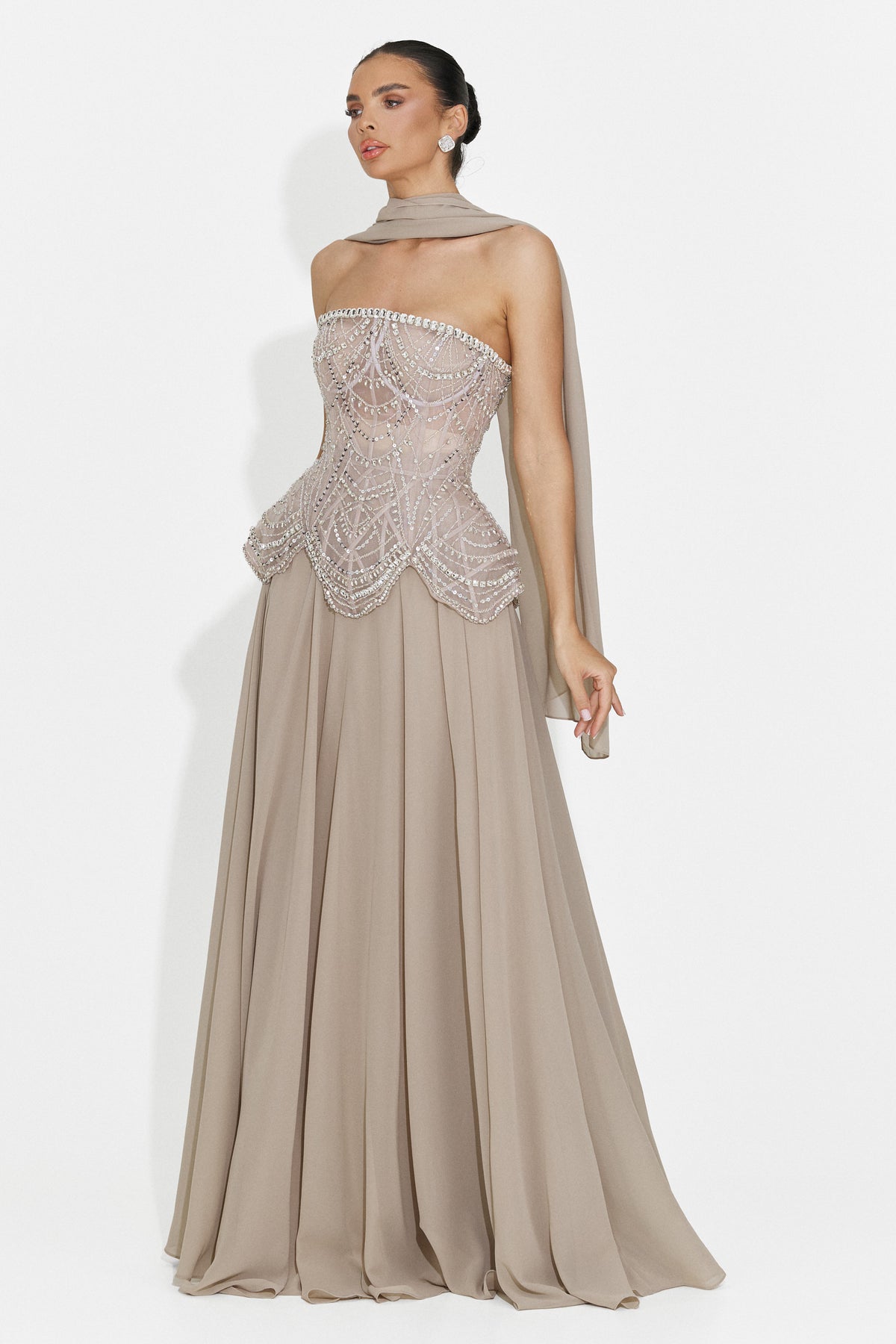 Abito da donna lungo beige Jutta Bogas, immagine 4 di 12