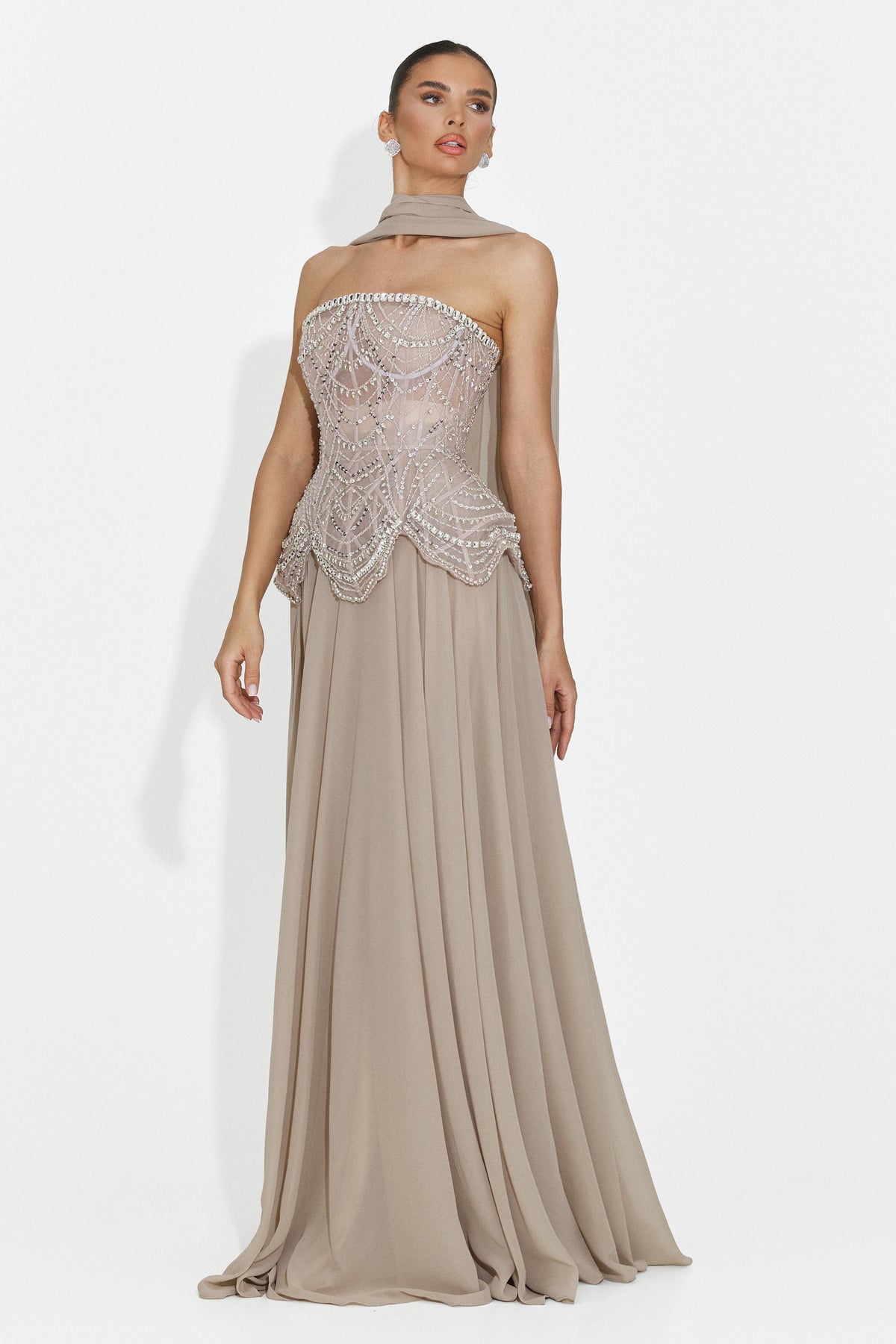 Abito da donna lungo beige Jutta Bogas, immagine 10 di 12