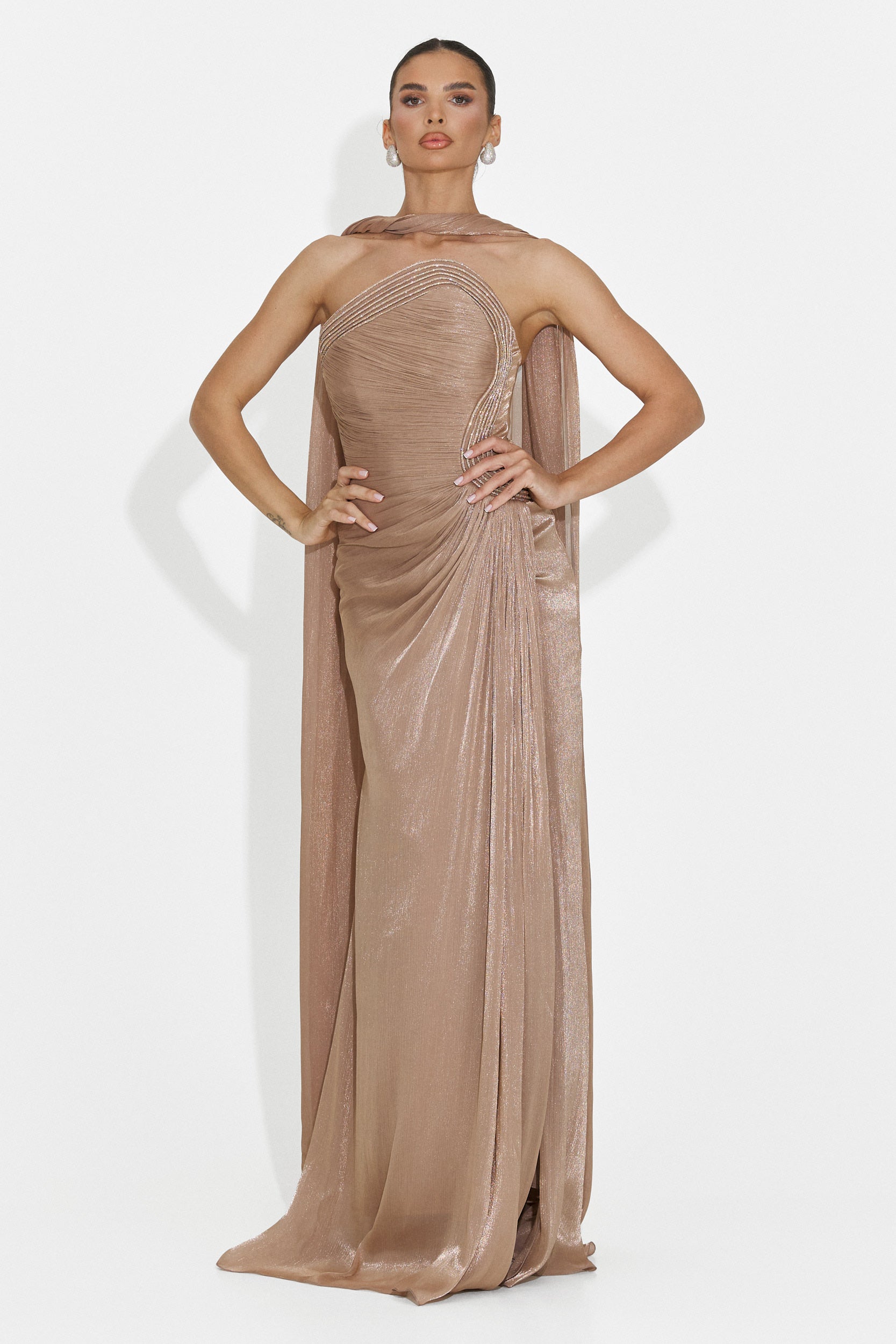 Lungo abito beige Moritz Bogas per donne