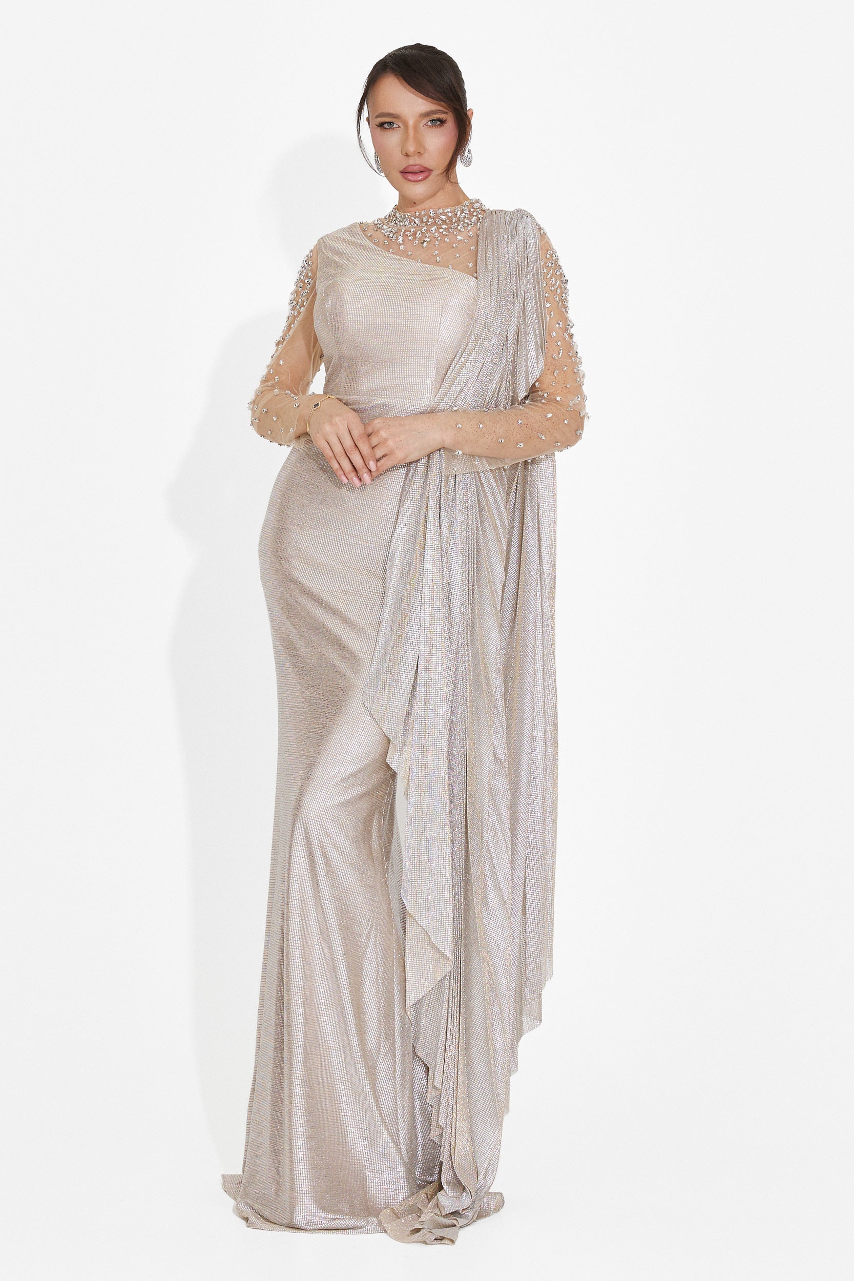 Lungo vestito beige da donna di Ysaia Bogas