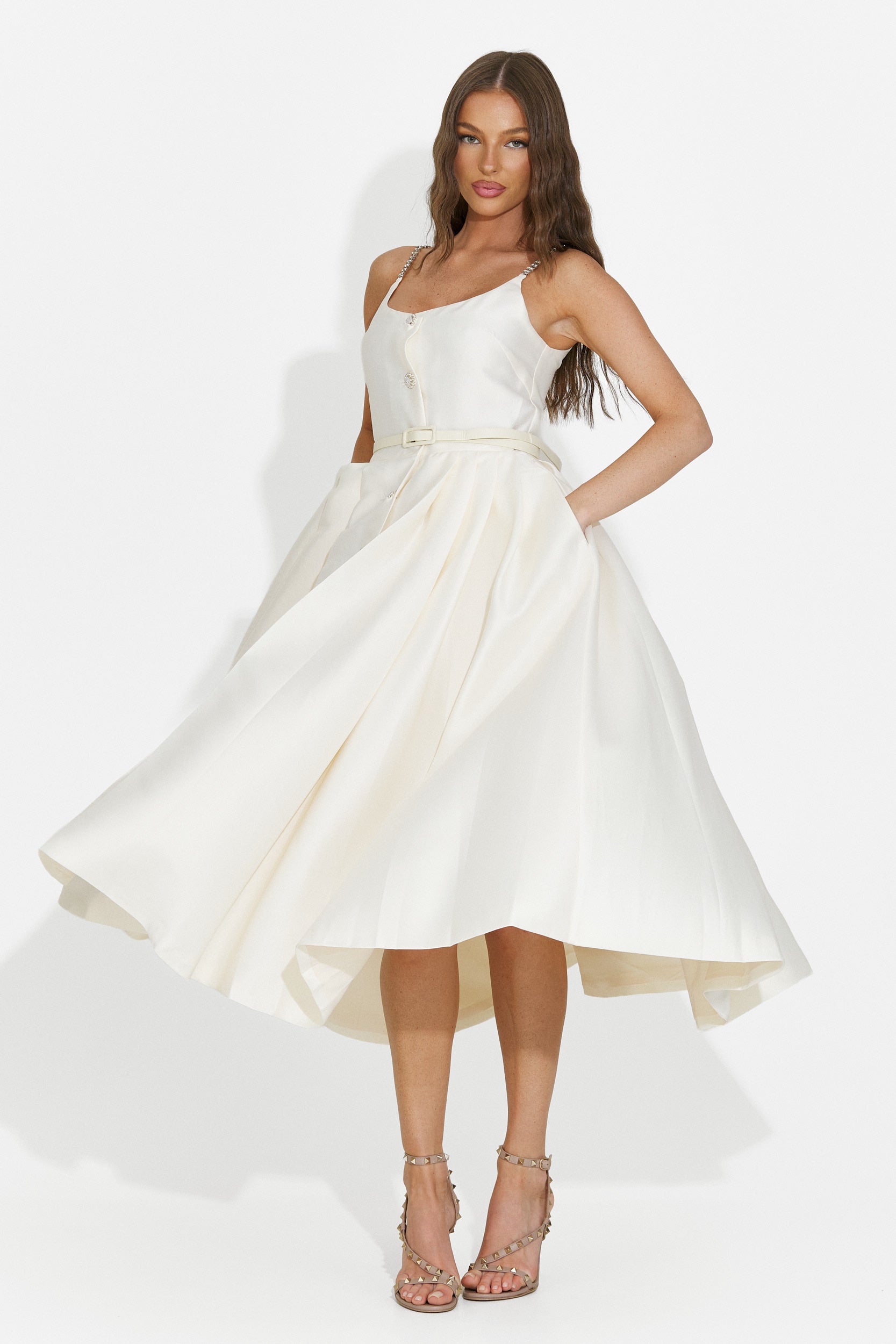 Vestito donna midi beige Florinela Bogas