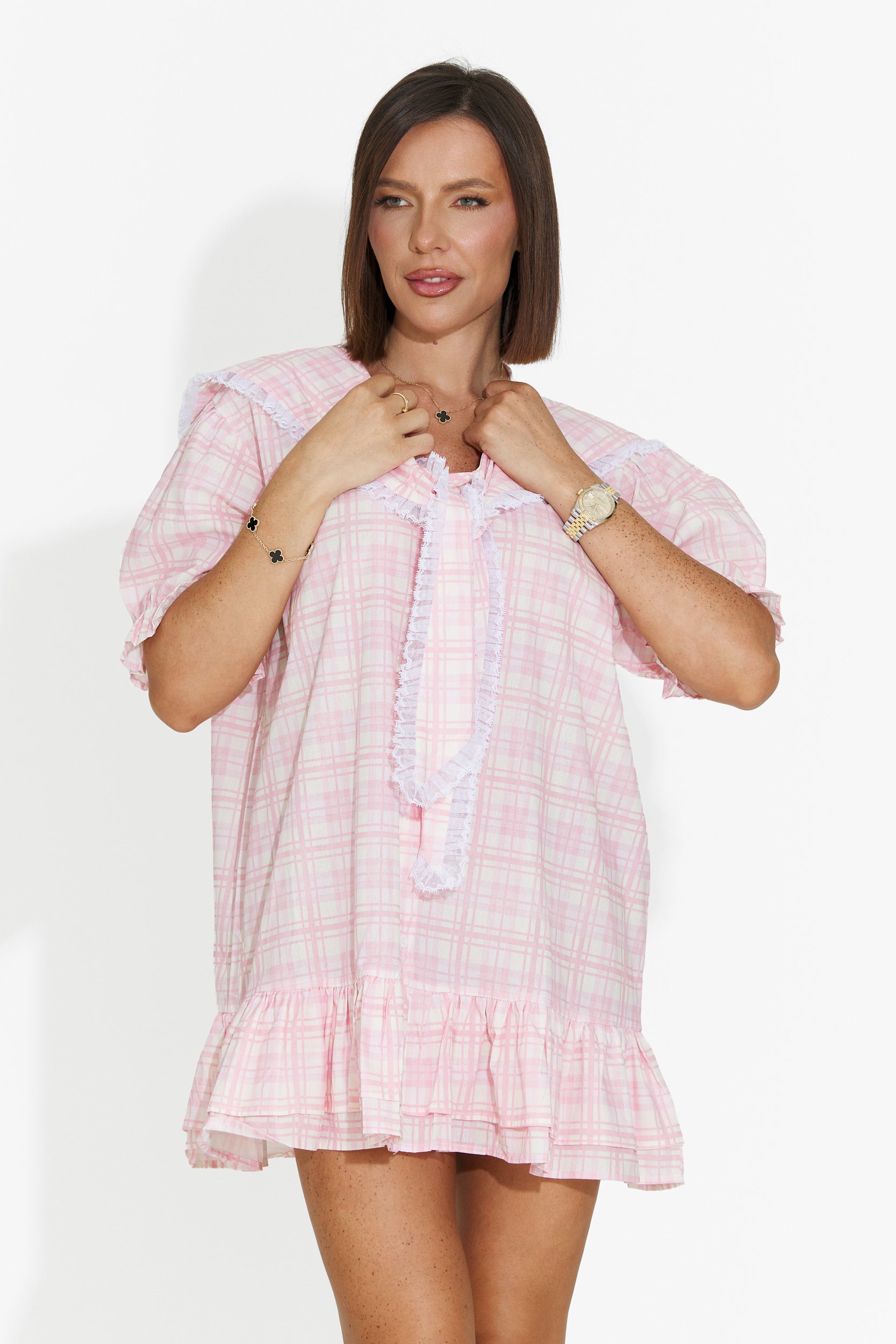 Vestito donna corto tipo camicia rosa Beshoka Bogas