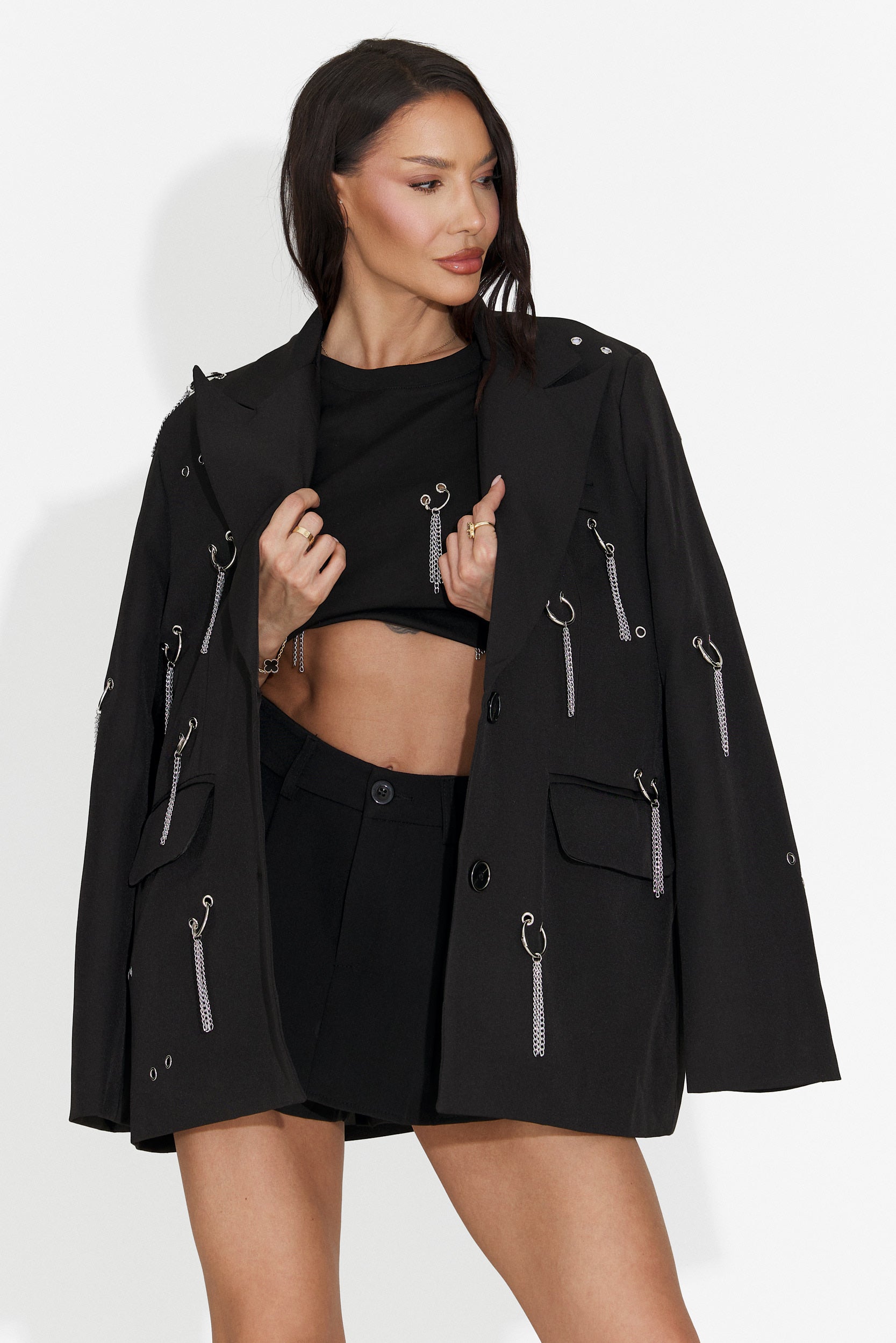 Elegante Blazer Nero Pikata Bogas da Donna