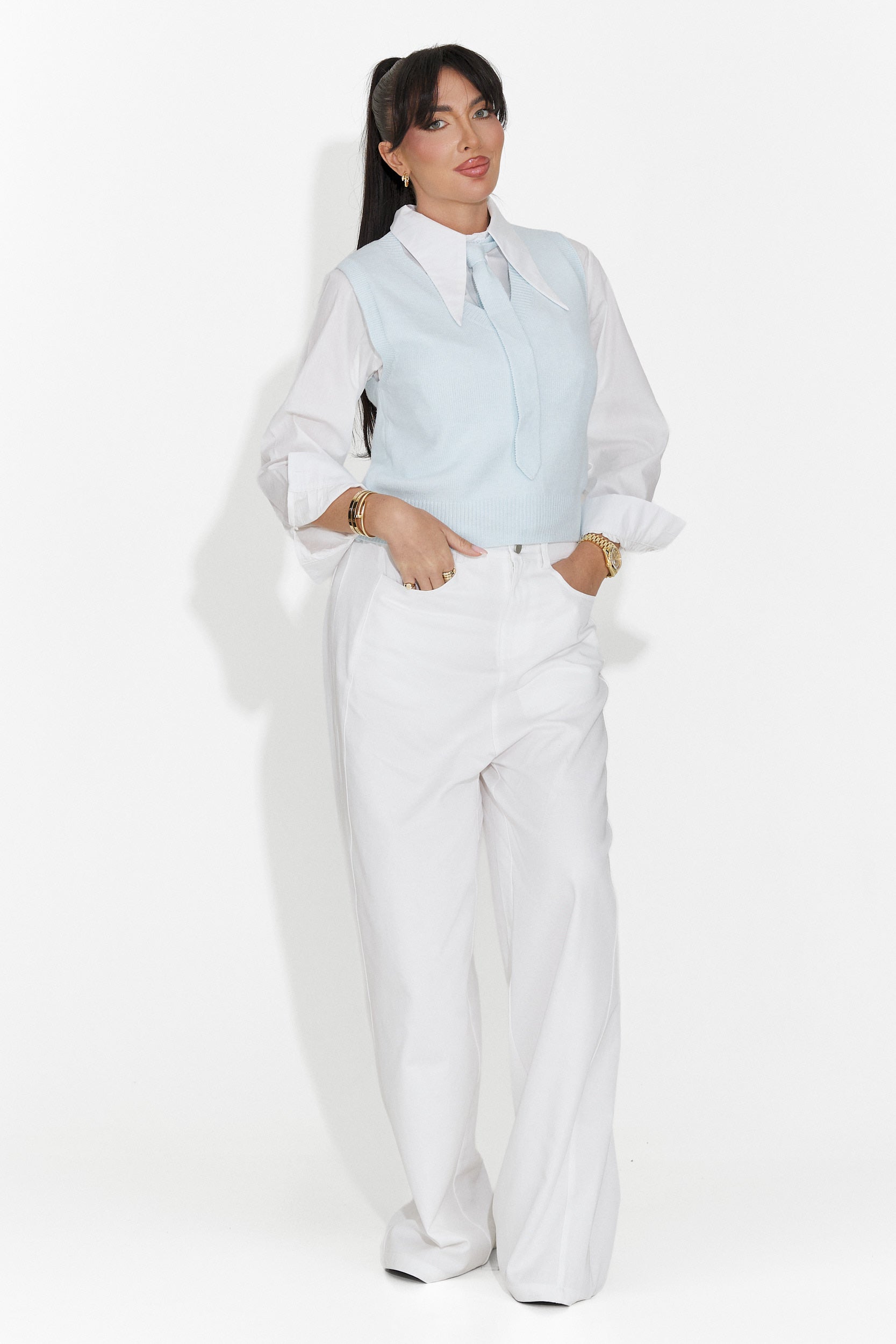 Set 3 pezzi camicia + gilet + cravatta blu Tasiana Bogas