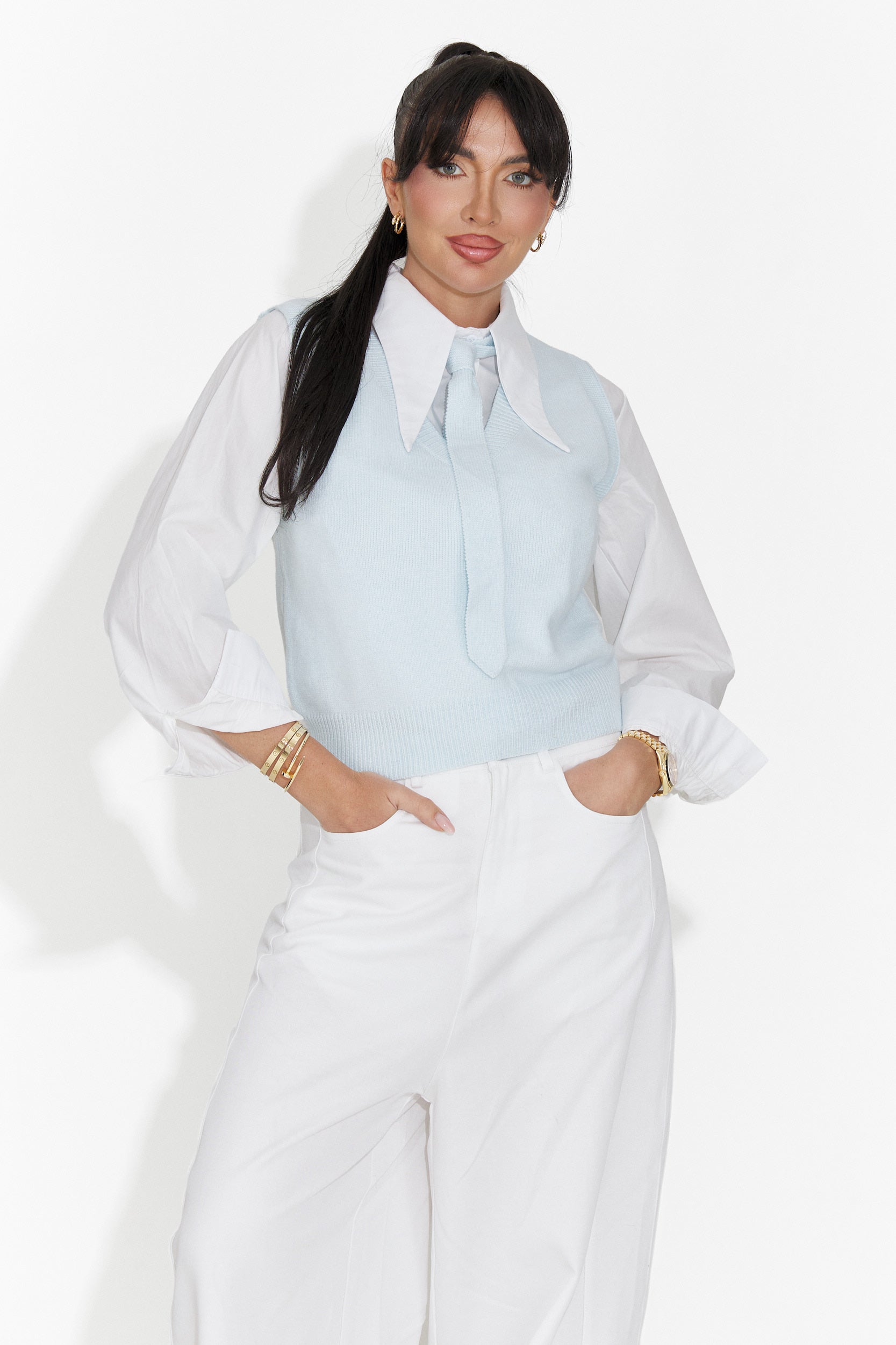 Set 3 pezzi camicia + gilet + cravatta blu Tasiana Bogas