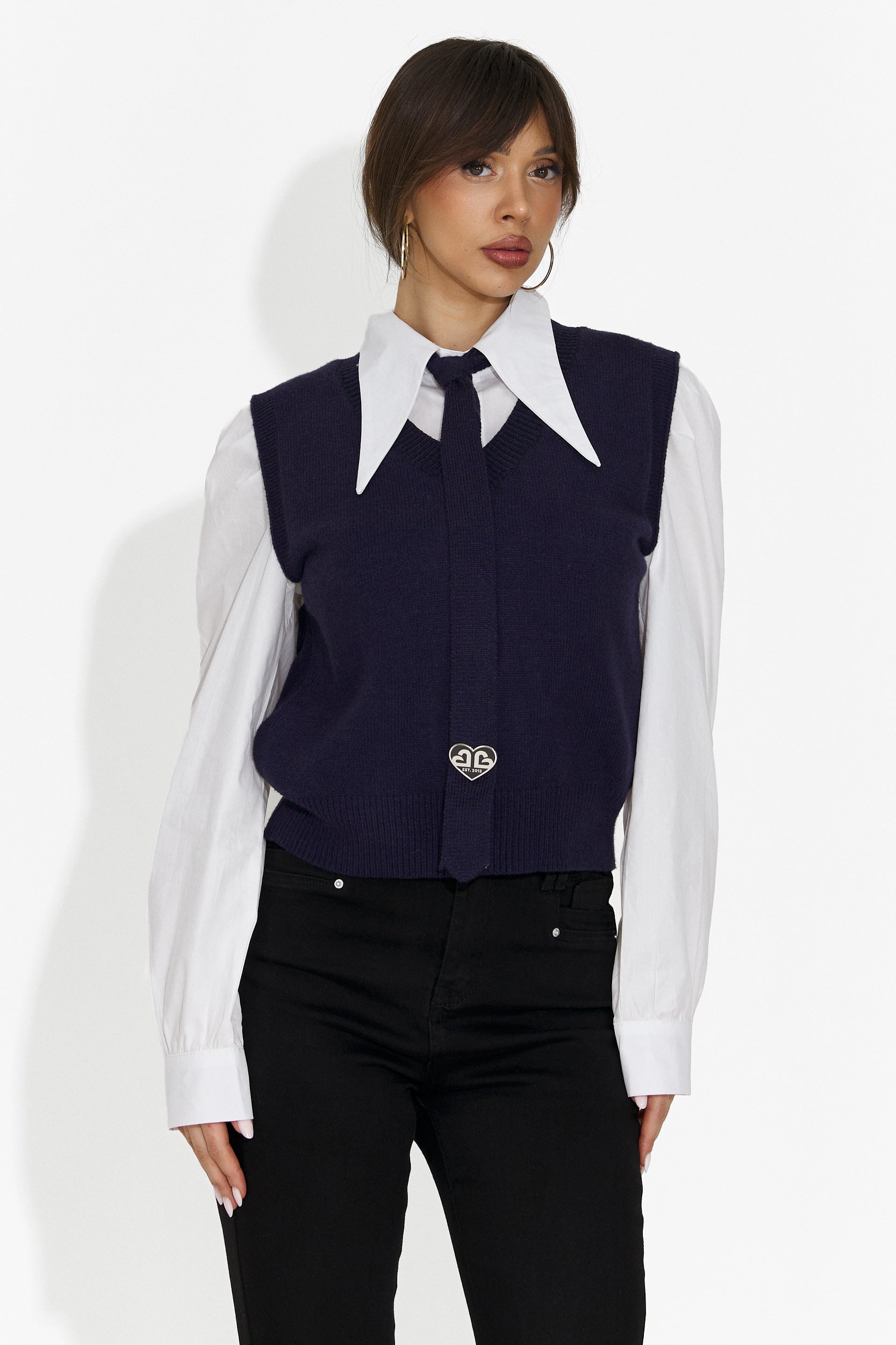 Set da Donna Ofeliana Bo 3 Pezzi Camicia + Gilet + Cravatta Blu